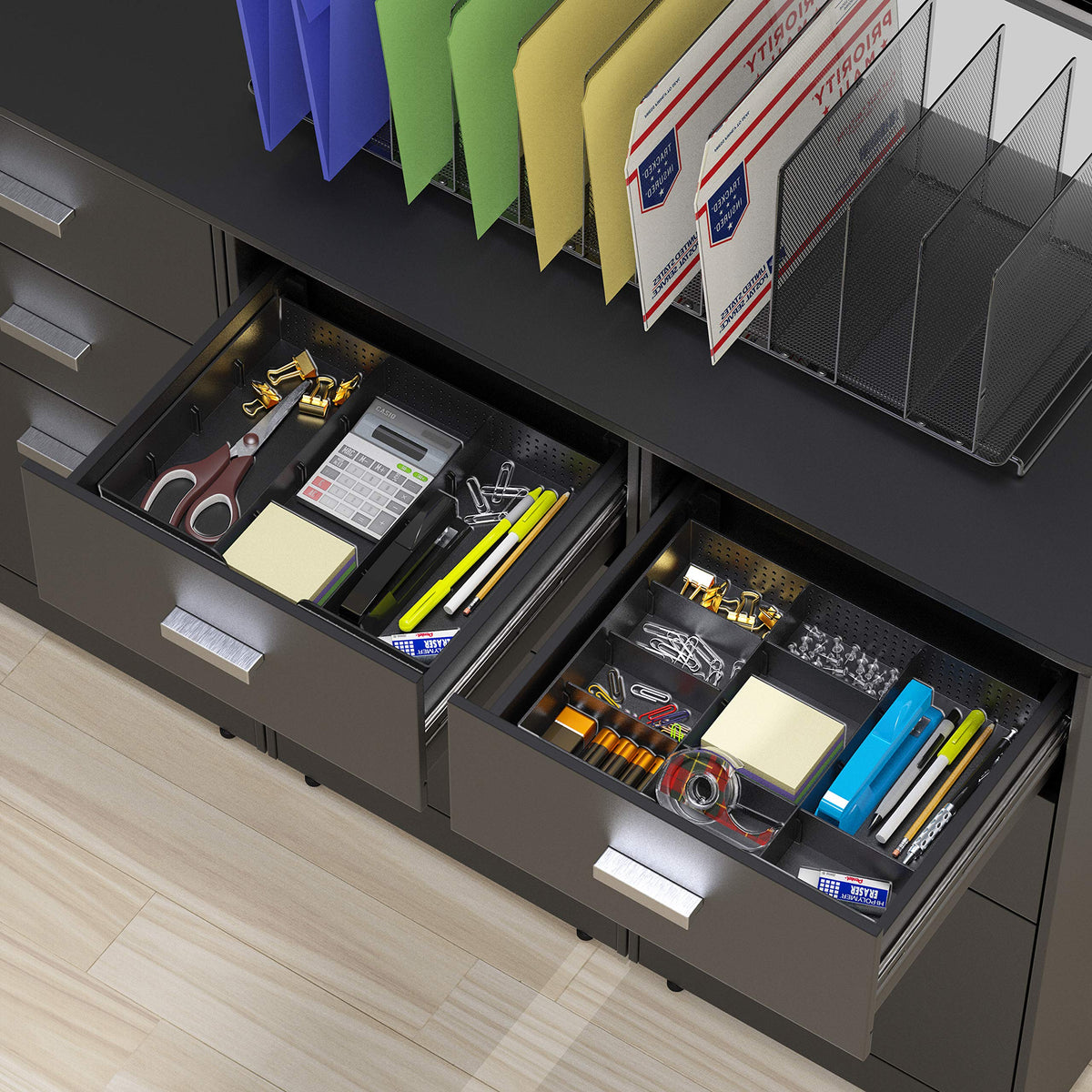 Simple Houseware Drawer Organizer Tray, 9 Adjustable Compartments, Black
