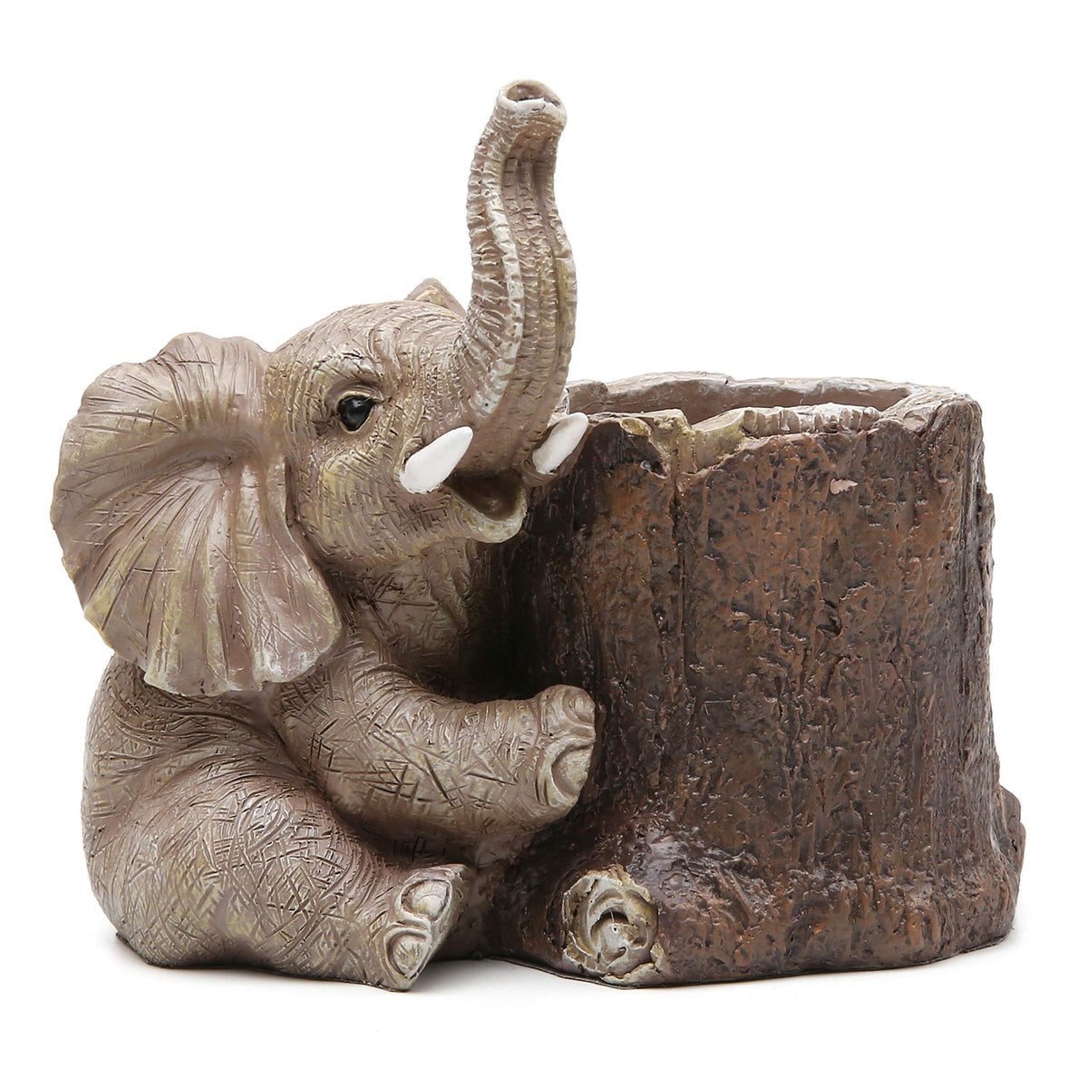 Hodao Resin Elephant Pen Holder, Cute Elephant Desk Organizer, Creative Animal Pen Cup for Office