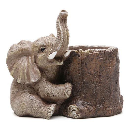 Hodao Resin Elephant Pen Holder, Cute Elephant Desk Organizer, Creative Animal Pen Cup for Office