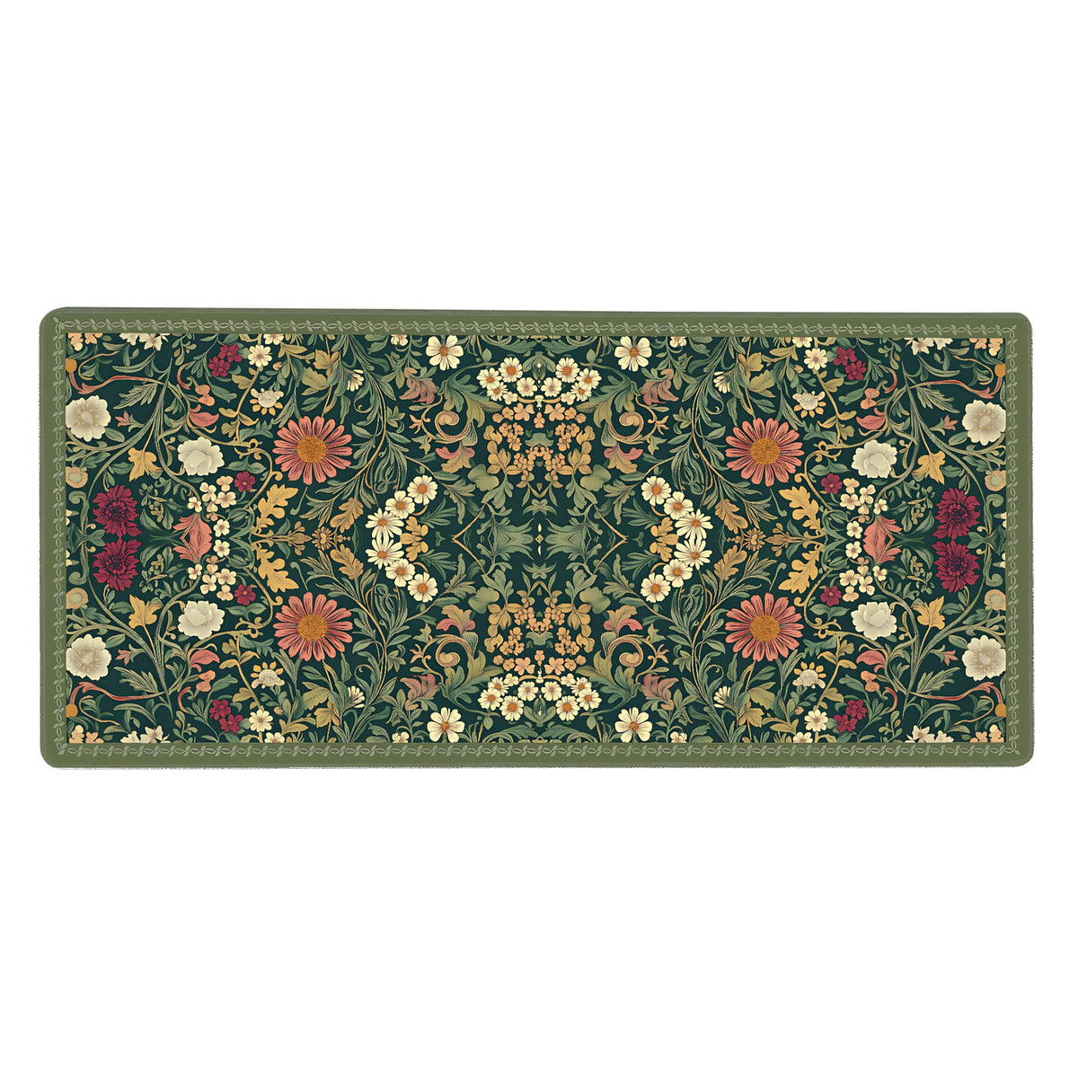 Cute Floral Aesthetic Cosmos Gaming Mouse Pad, Dark Green Rug Desk Mat with Anti-Slip Base &