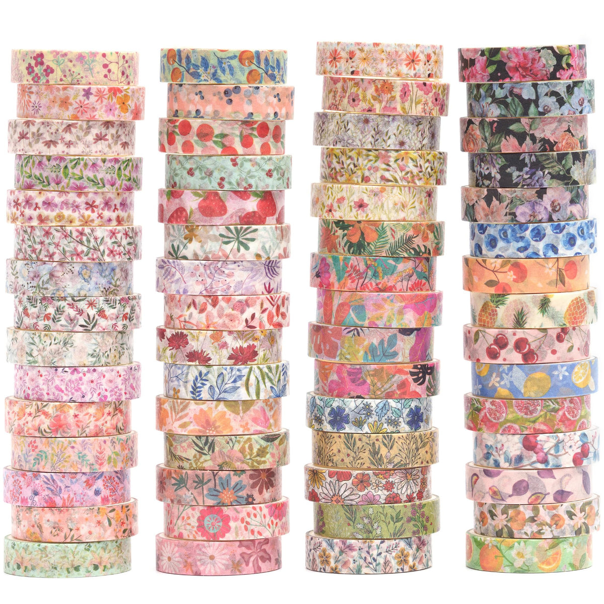 YUBX Flowers Washi Tape Set 60 Rolls Floral Patterns Decorative Skinny Blooms Masking Tapes for