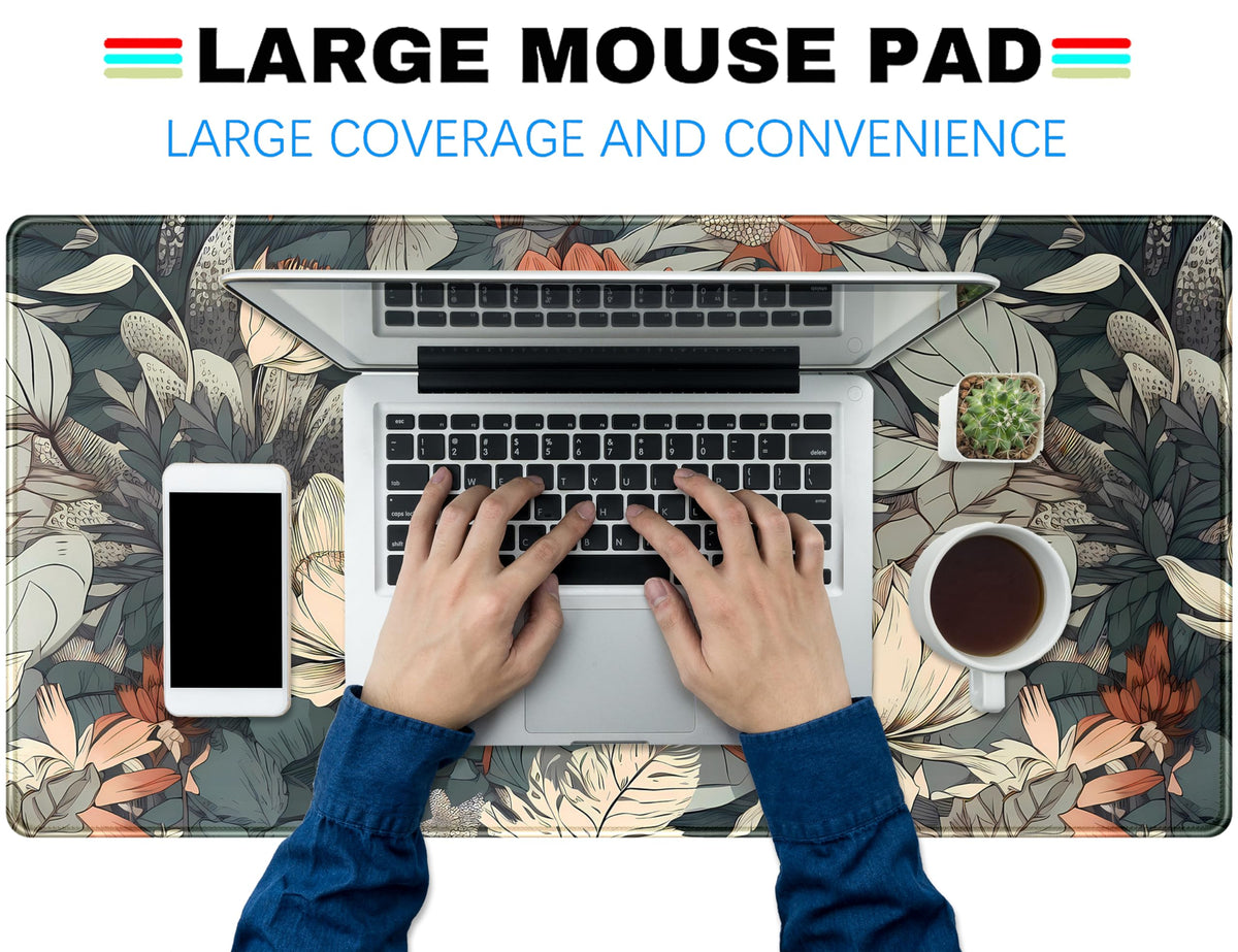 Vintage Floral Desk Mat XXL Large Gaming Mouse Pad Extended Desk Pad, Tropical Plants Laptop