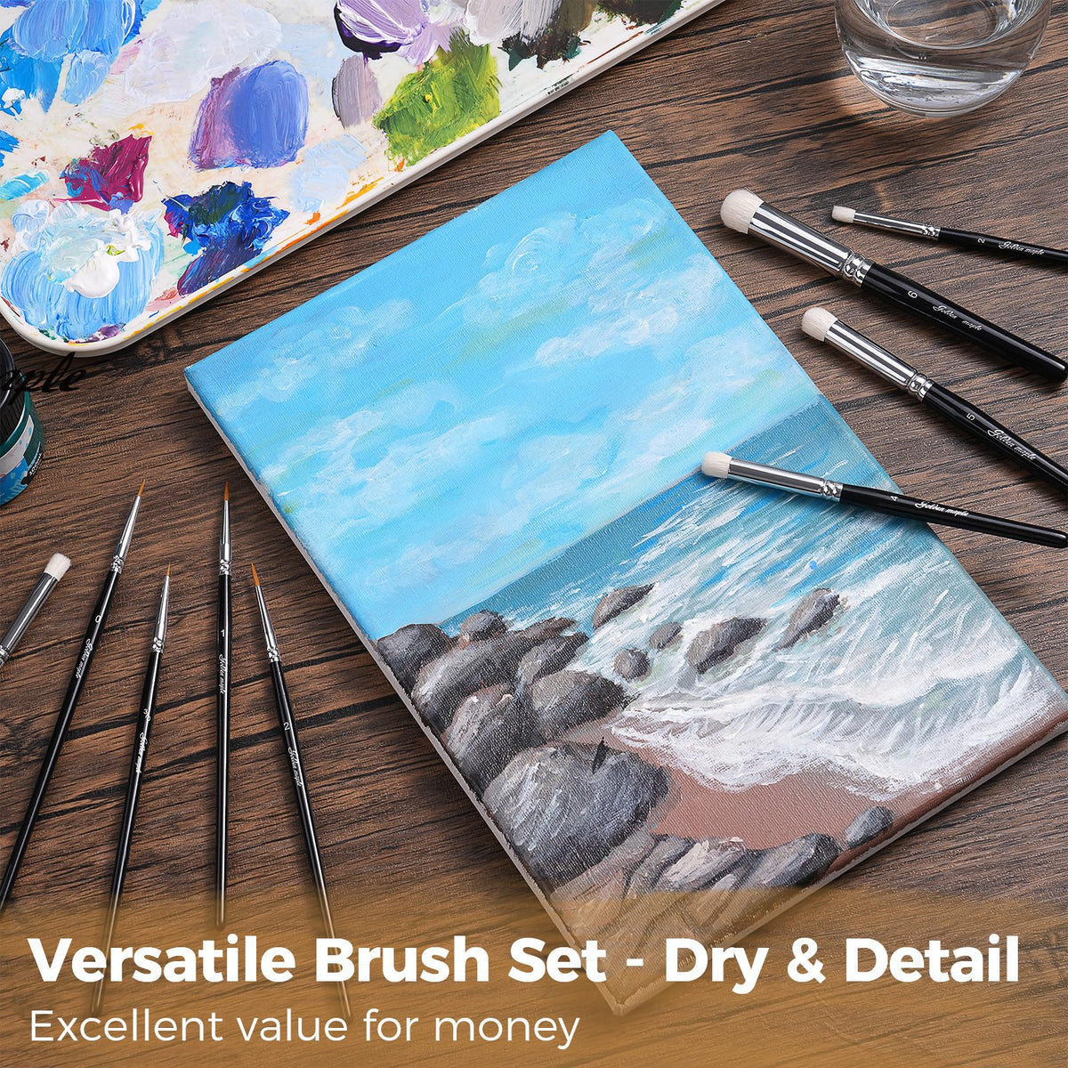 Golden Maple Drybrush Miniature Paint Brushes -10pcs Micro Detail Paint Brush Set, Small Fine