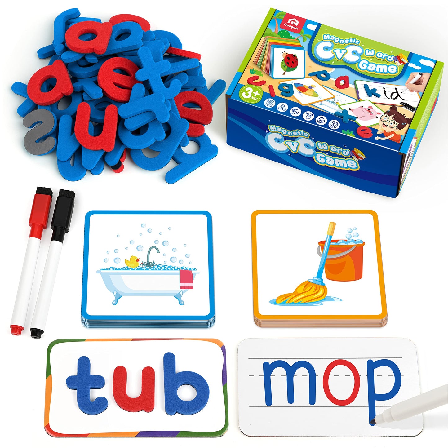 Coogam CVC Sight Words Magnetic Letters Flashcards, Short Vowel Spelling Game, Preschool Kids