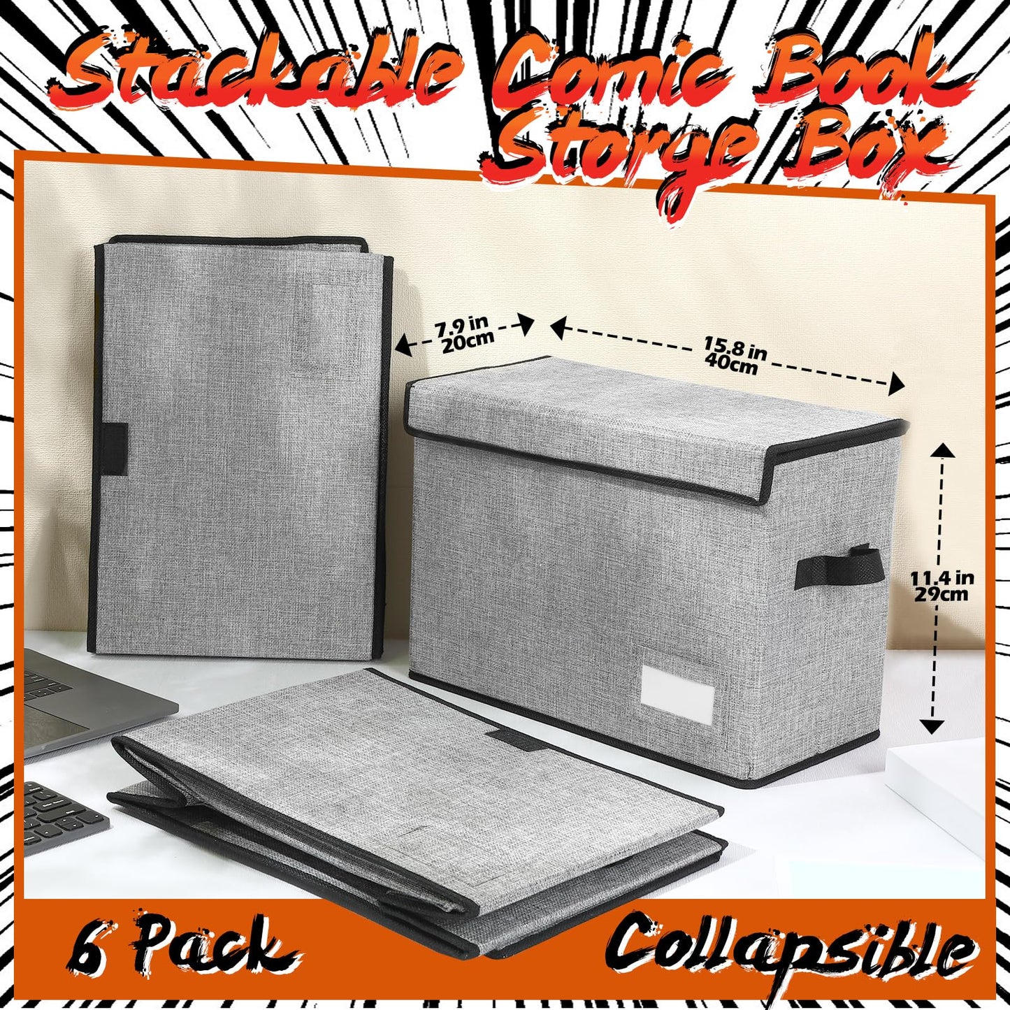 Chuangdi 6 Pcs Comic Book Storage Boxes,Gray