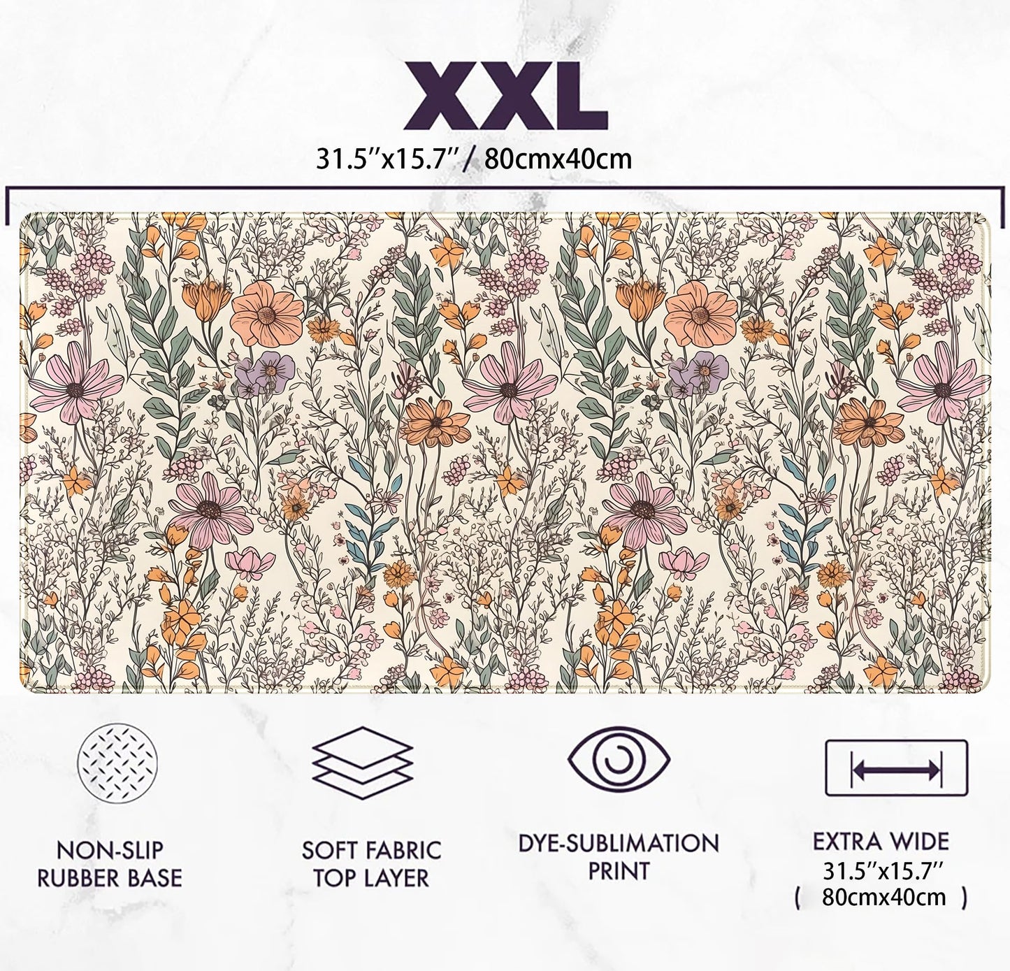 Wild Flowers Gaming Mouse Pad, Floral Cute Keyboard Mouse Mat, Full Desk Protector, Aesthetic Desk
