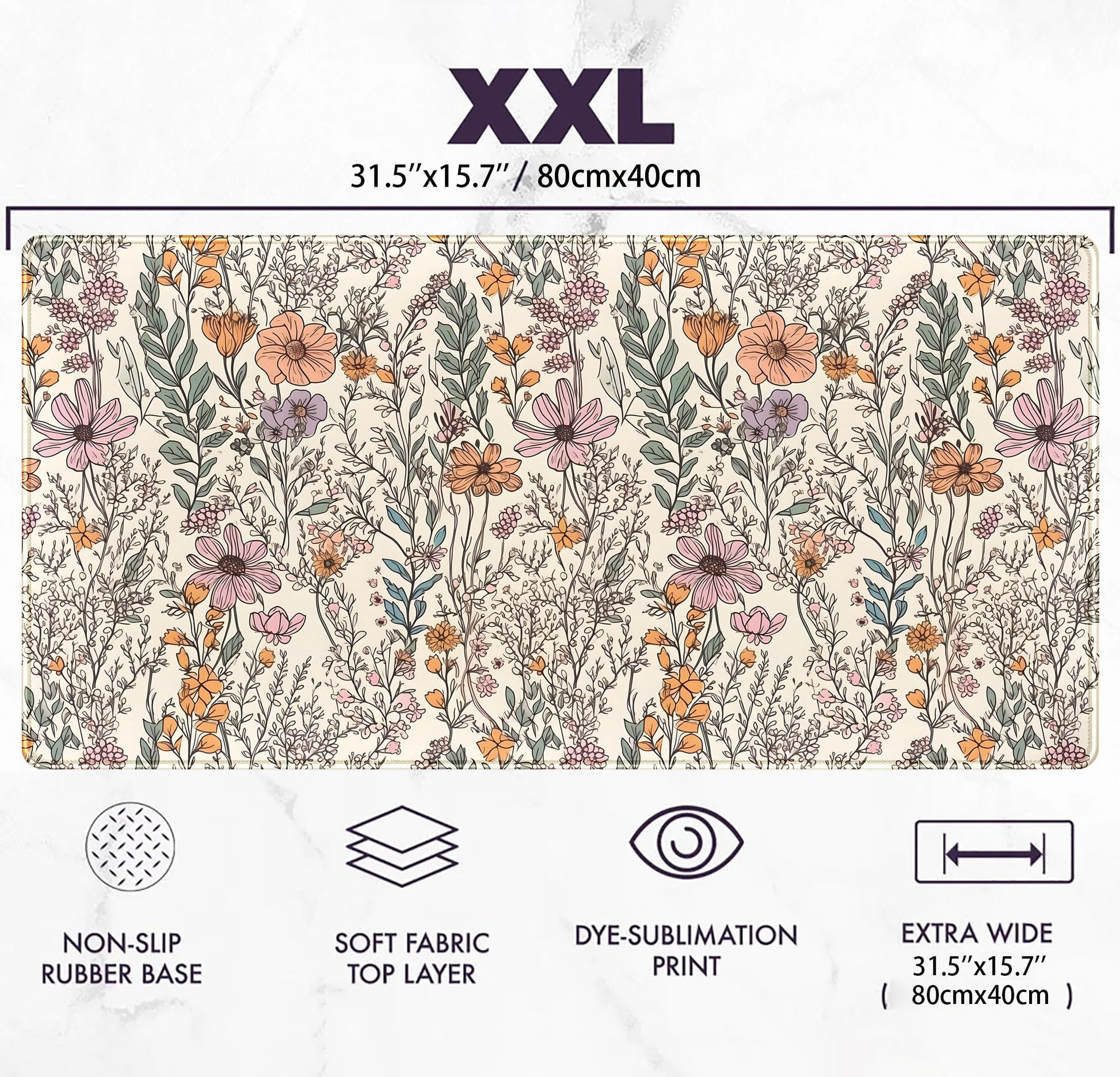 Wild Flowers Gaming Mouse Pad, Floral Cute Keyboard Mouse Mat, Full Desk Protector, Aesthetic Desk