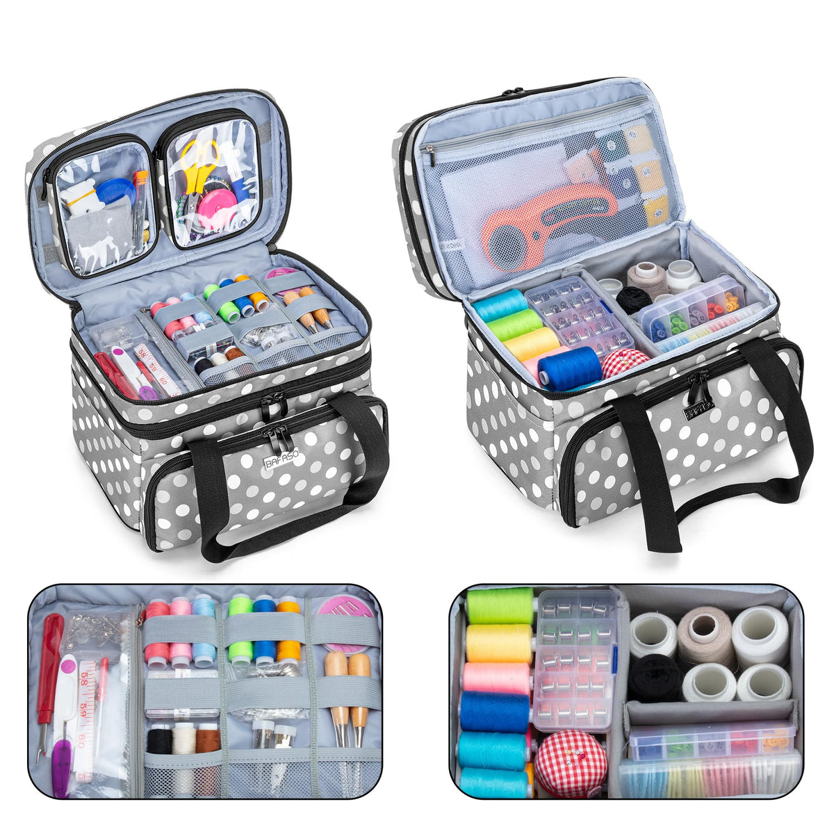 BAFASO Double Layer Sewing Accessories Organizer, Polka Dots