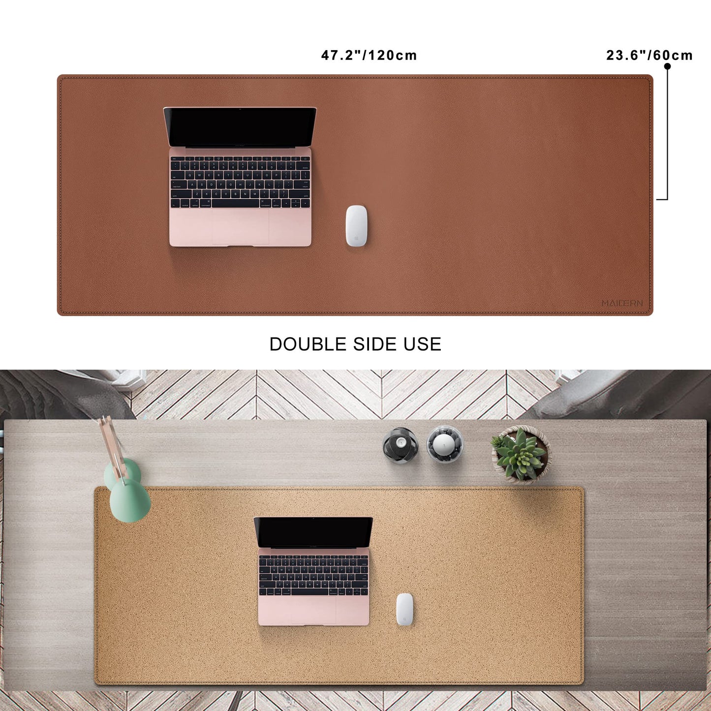 MAIDERN 47.2" x 23.6" XXL Cork & Leather Desk Mat, Full Desk Mouse Pad, Dual Sided, Gaming & Home