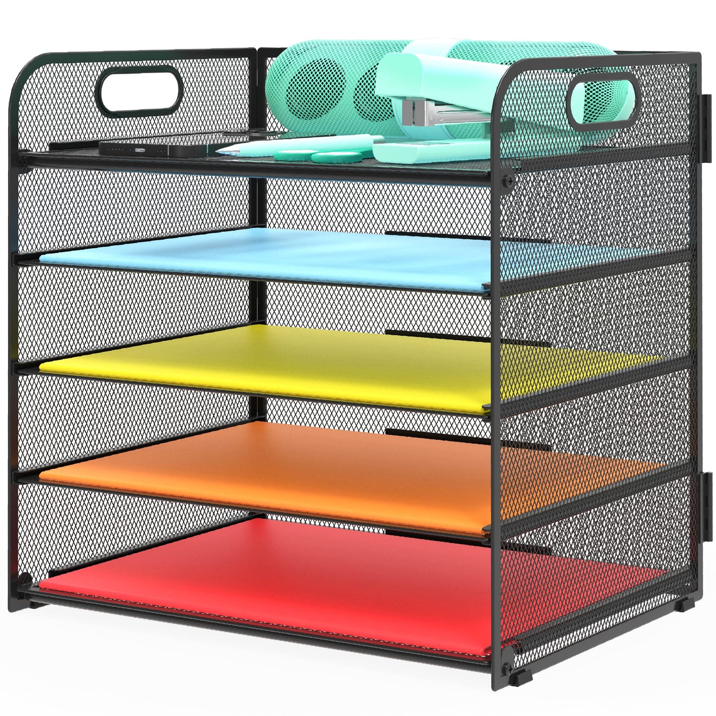 Letter Tray Paper Organizer 5-Tier Desk Organizer File Organizer Paper Holder with Handle, Metal