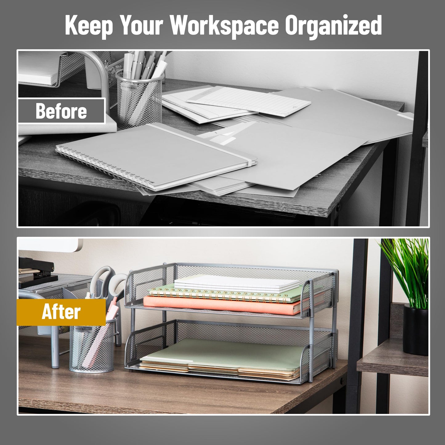 Mind Reader 2-Tier Stackable Paper Tray, Desktop Organizer for Letter-Size Documents, Office File