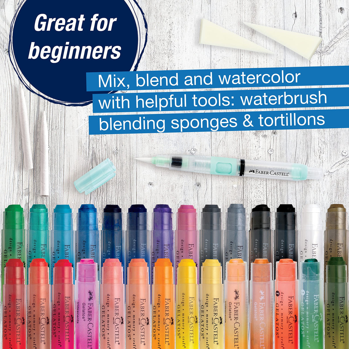 Faber-Castell Gelatos Gift Set: 28 Watercolor Gel Crayons and Art Supplies for Painting, Drawing &