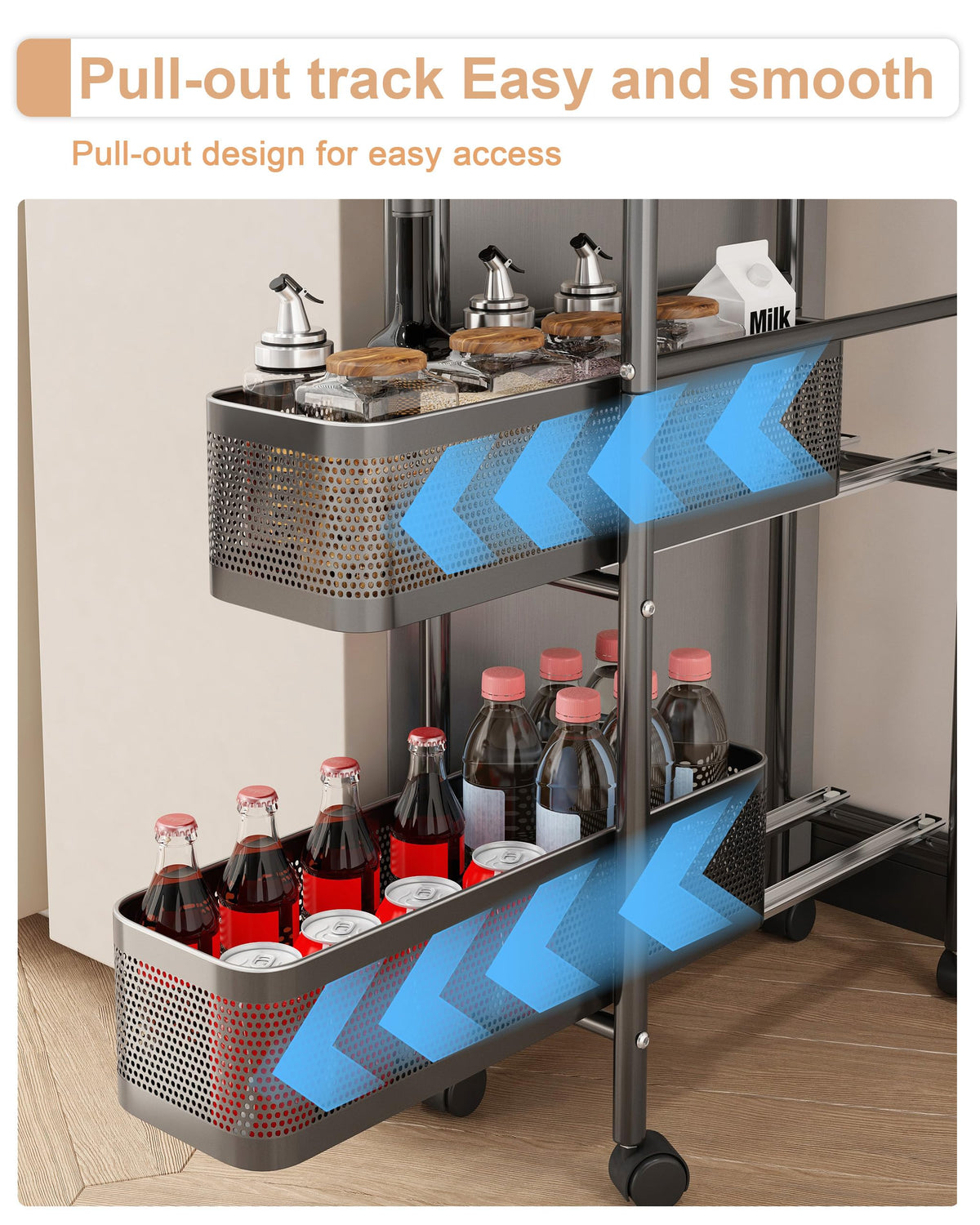UMDONX 5-Tier Narrow Mobile Storage Cart with Pull-Out Baskets