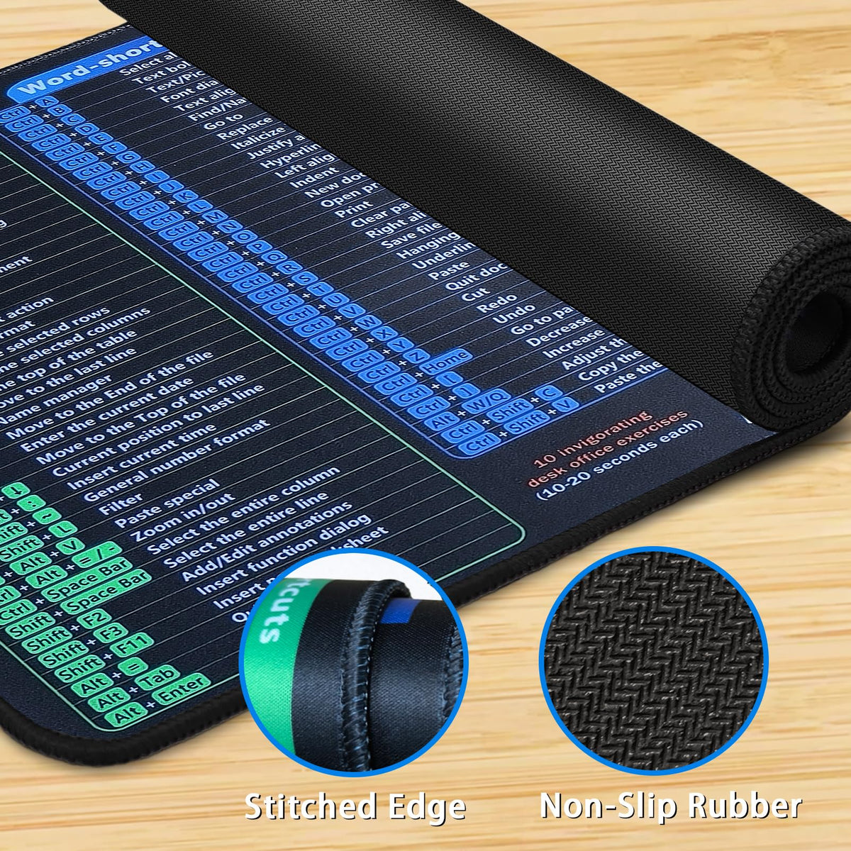 Windows/Word/PPT/Classic Outlook/Excel Shortcuts Mouse Pad, 27.4x11.8in