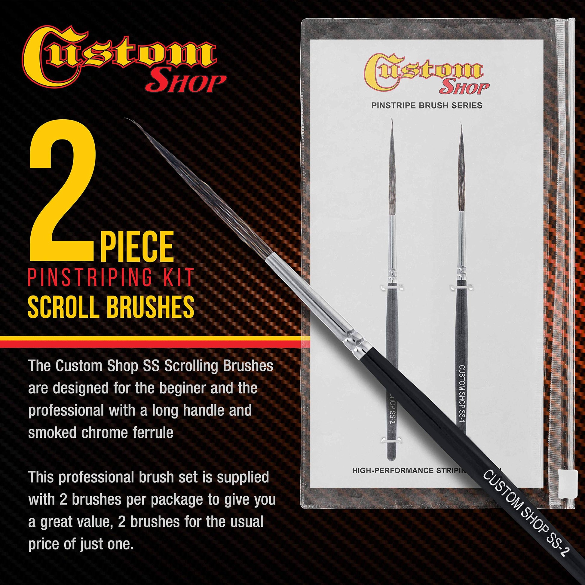 Custom Shop SS Scroll/Script Writer Pinstriping Brush Kit (#1 & #2)