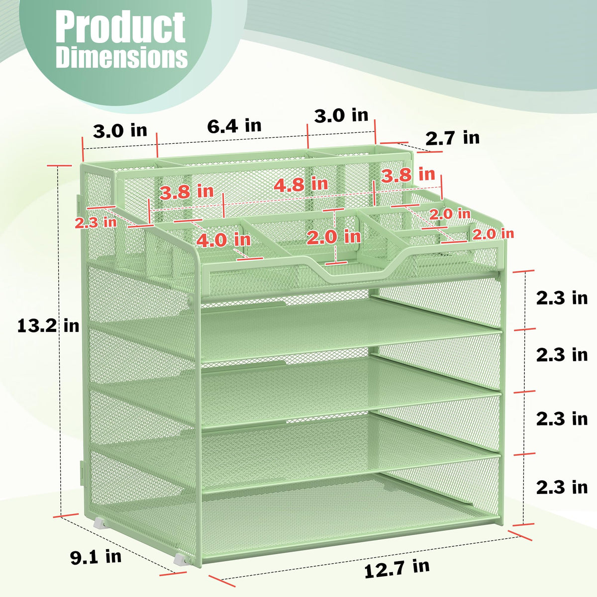 Docnest 5 Tier Mesh Desk Organizer with Letter Tray & Paper Sorter, Green