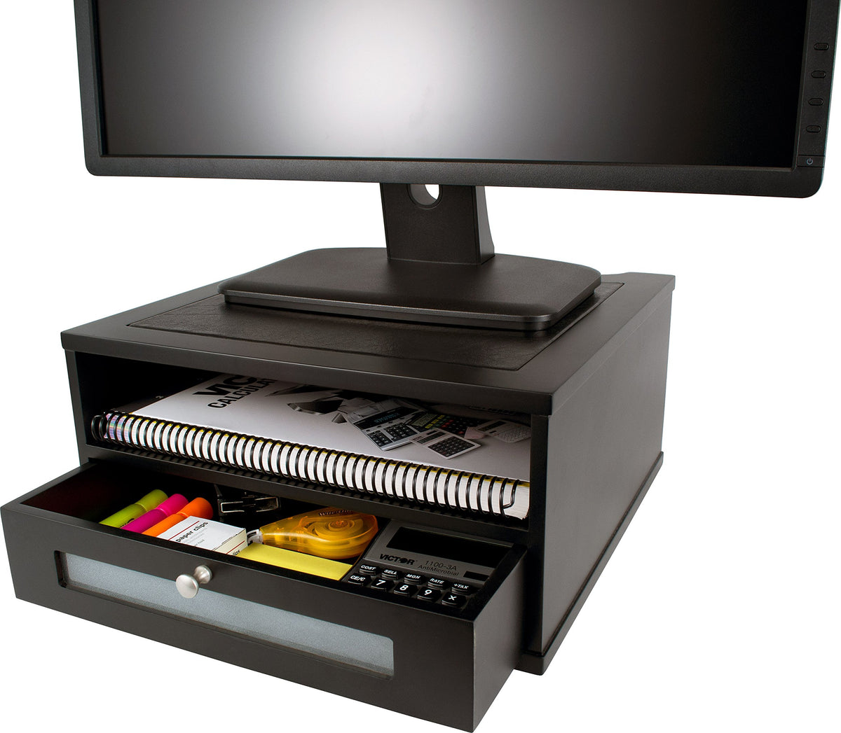 Victor Monitor Riser with Drawer and Storage Shelf - Wood Monitor Stand for Desk, Desk Organizer