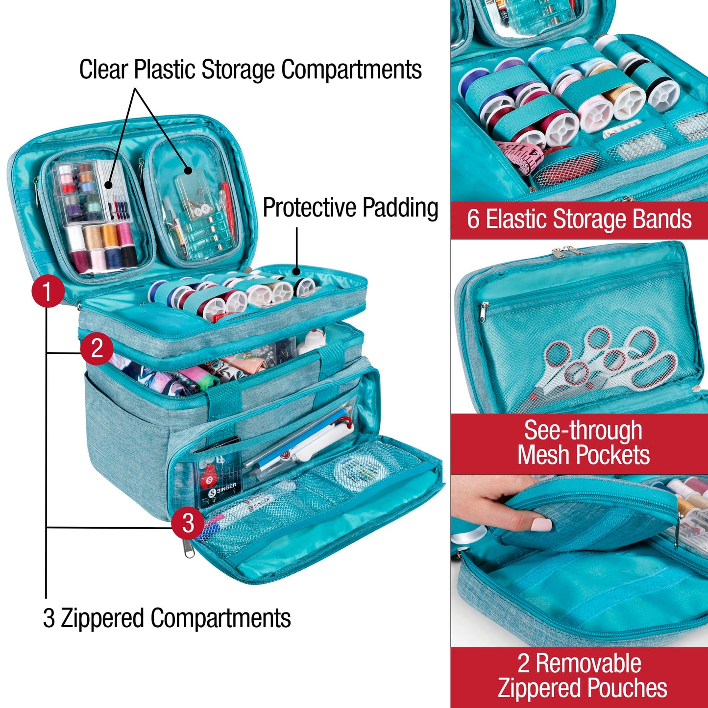 SINGER Portable Sewing Storage Organizer Bag, 18 Compartments, Carry-All