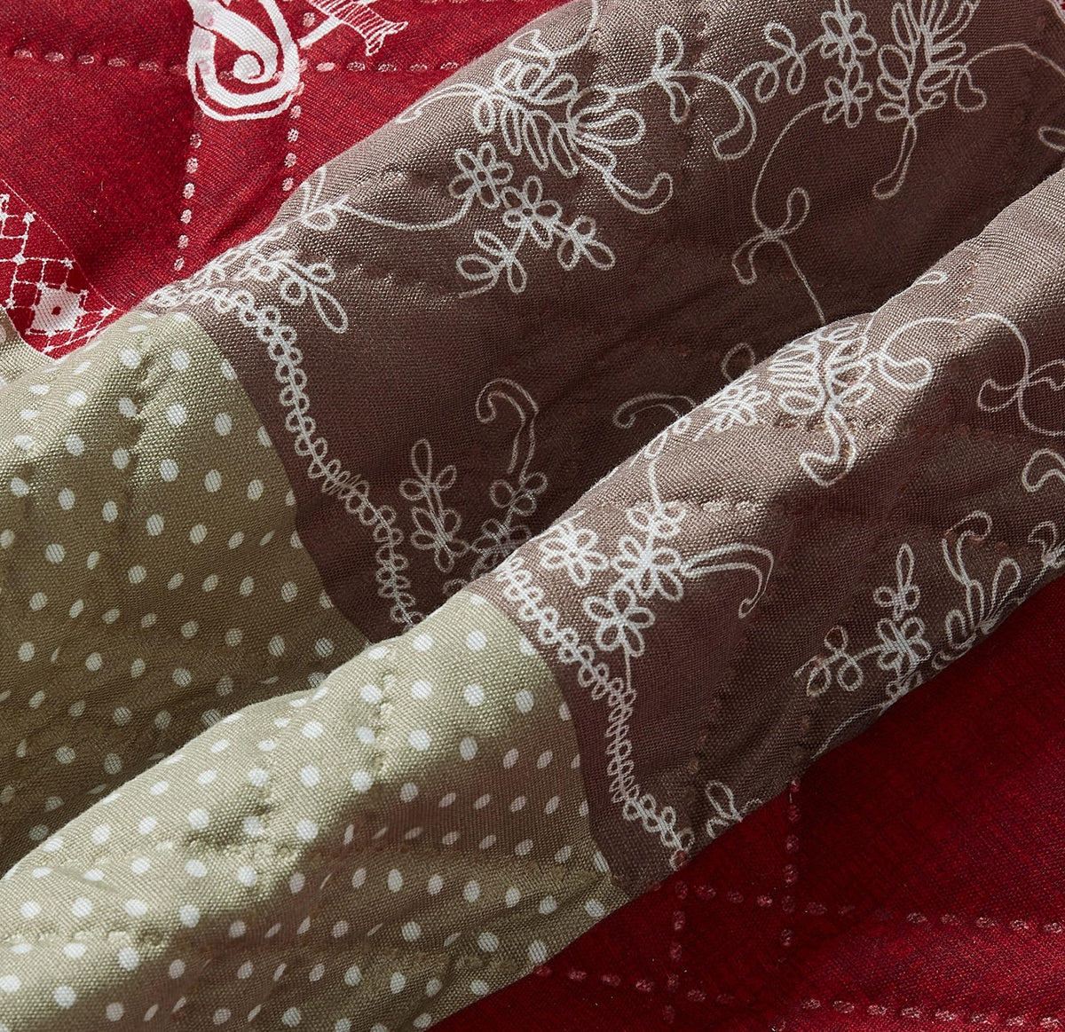 Brilliant Sunshine Burgundy Toile Floral Couch Armrest Cover, 35"×13"
