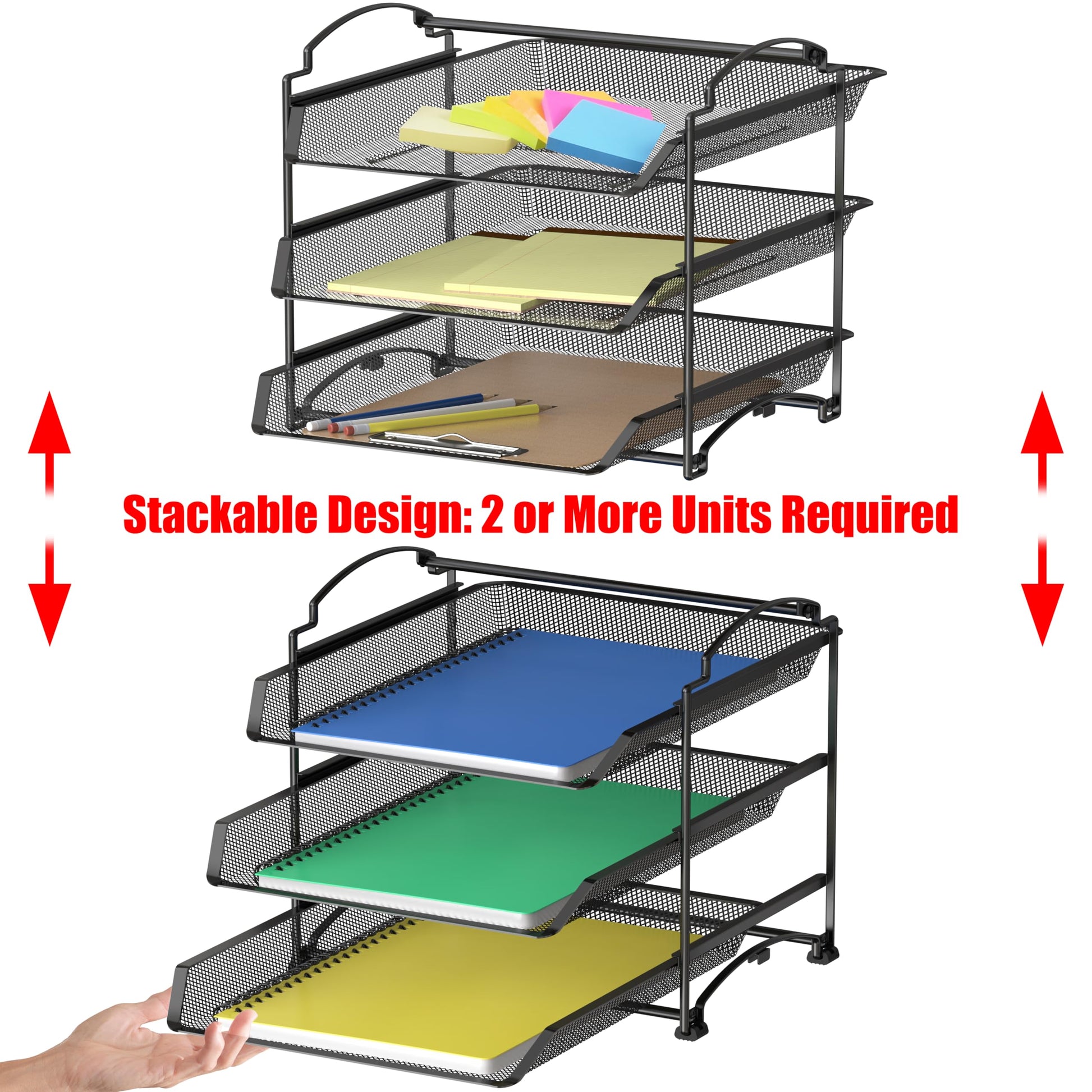 Simple Houseware 3 Tier Paper Organizer, in Out Trays for Desk, Black