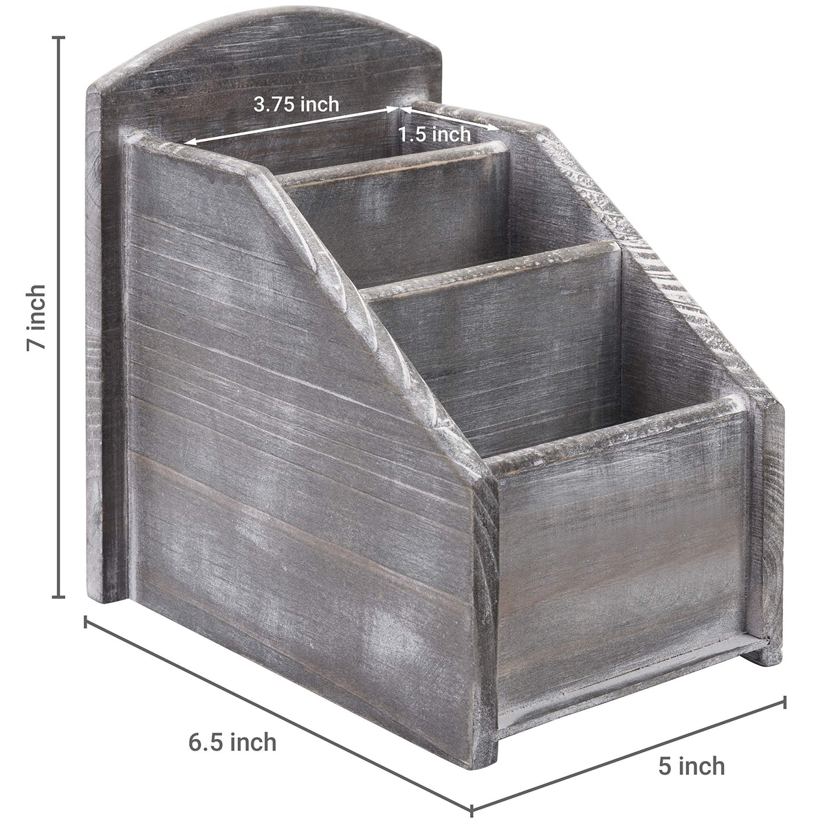 MyGift Graywashed Wood Remote Control Holder, 3-Compartment Desktop Caddy