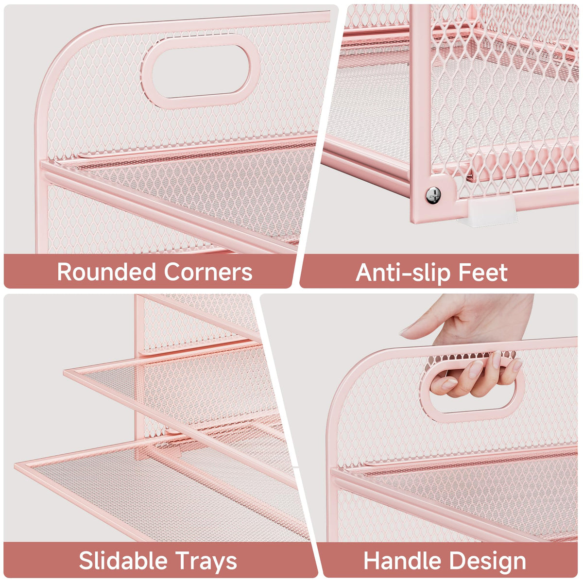 Kinkota 5-Tier Stackable Paper Organizer with Handle, Pink
