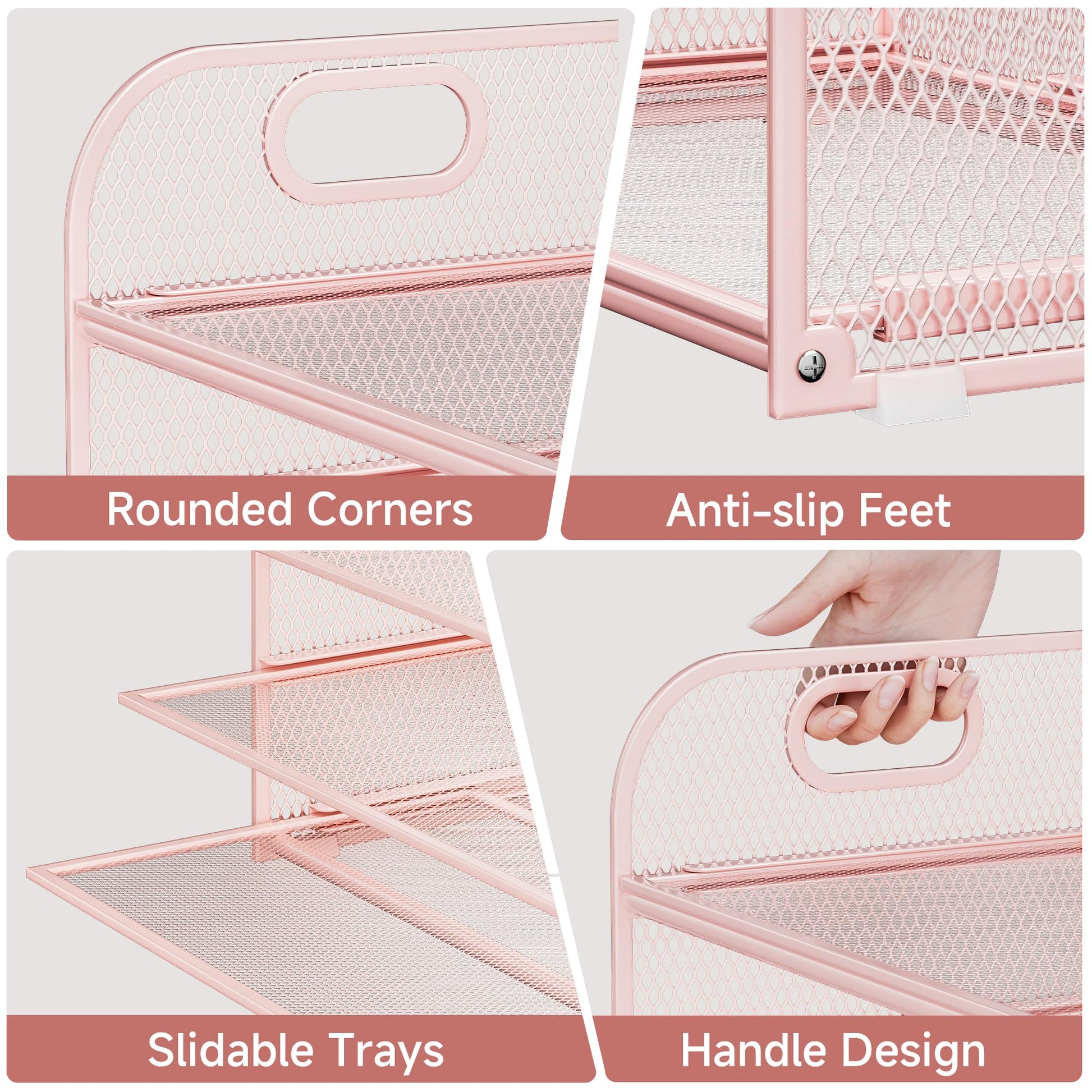 Kinkota 5-Tier Stackable Paper Organizer with Handle, Pink