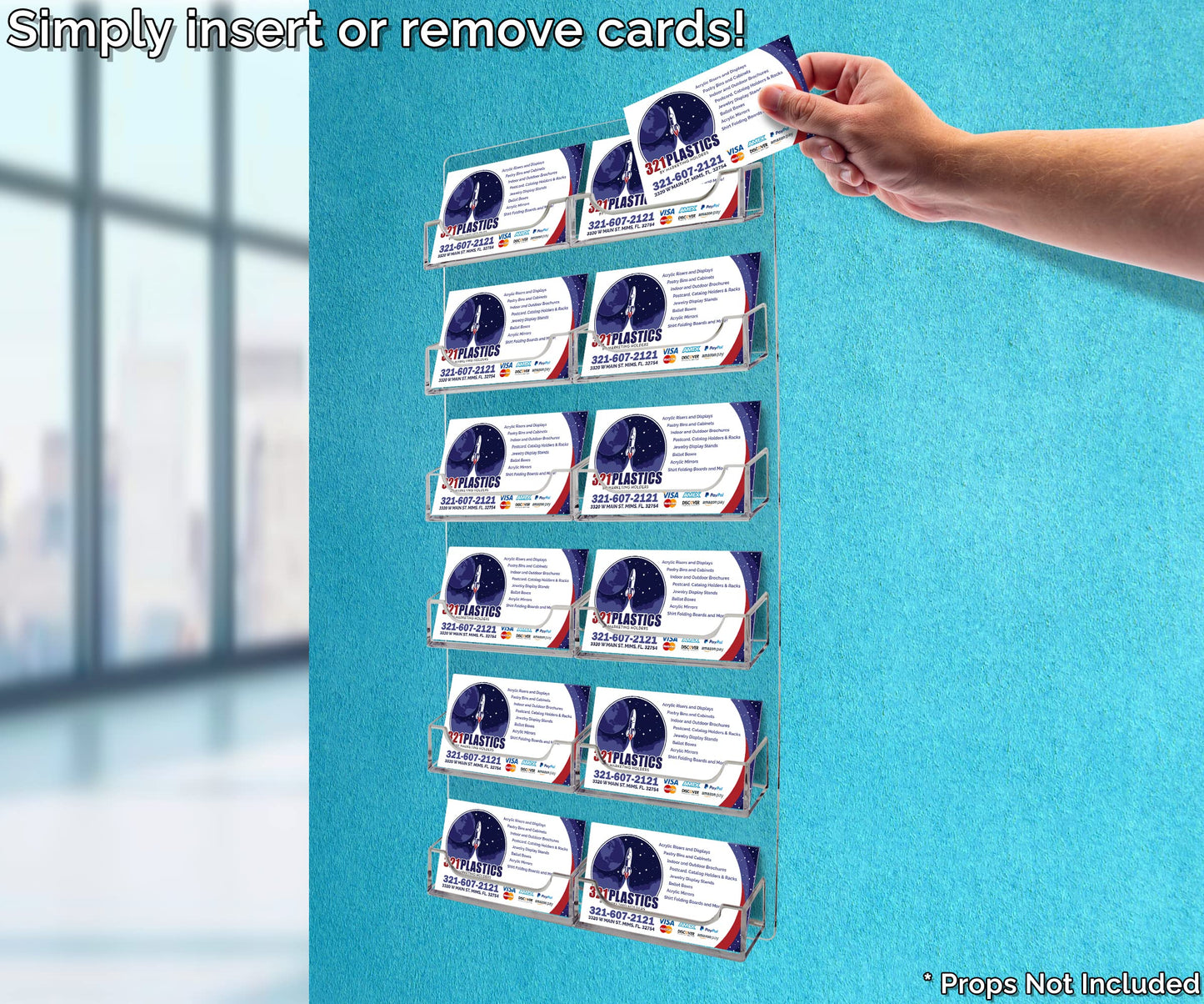 Marketing Holders Hanging Business Card Holder with Hardware for 3.5" x 2" Clear Acrylic