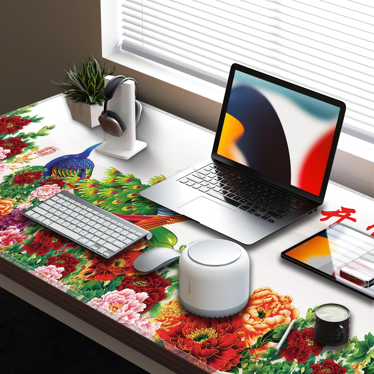 LL-COEUR XXL Landscape Gaming Mouse Pad Computer Keyboard Mat Office Desk Pad (Peacock, 47.2" x