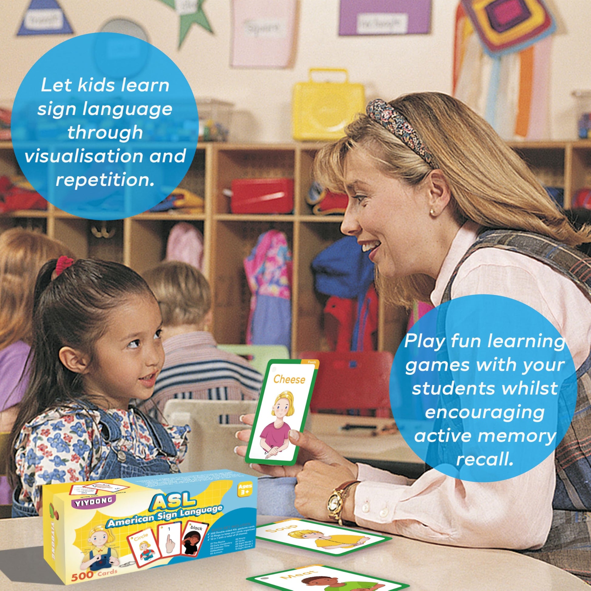 YIYDONG ASL Flash Cards - 500 American Sign Language FlashCards for Beginners and Toddlers, Kids