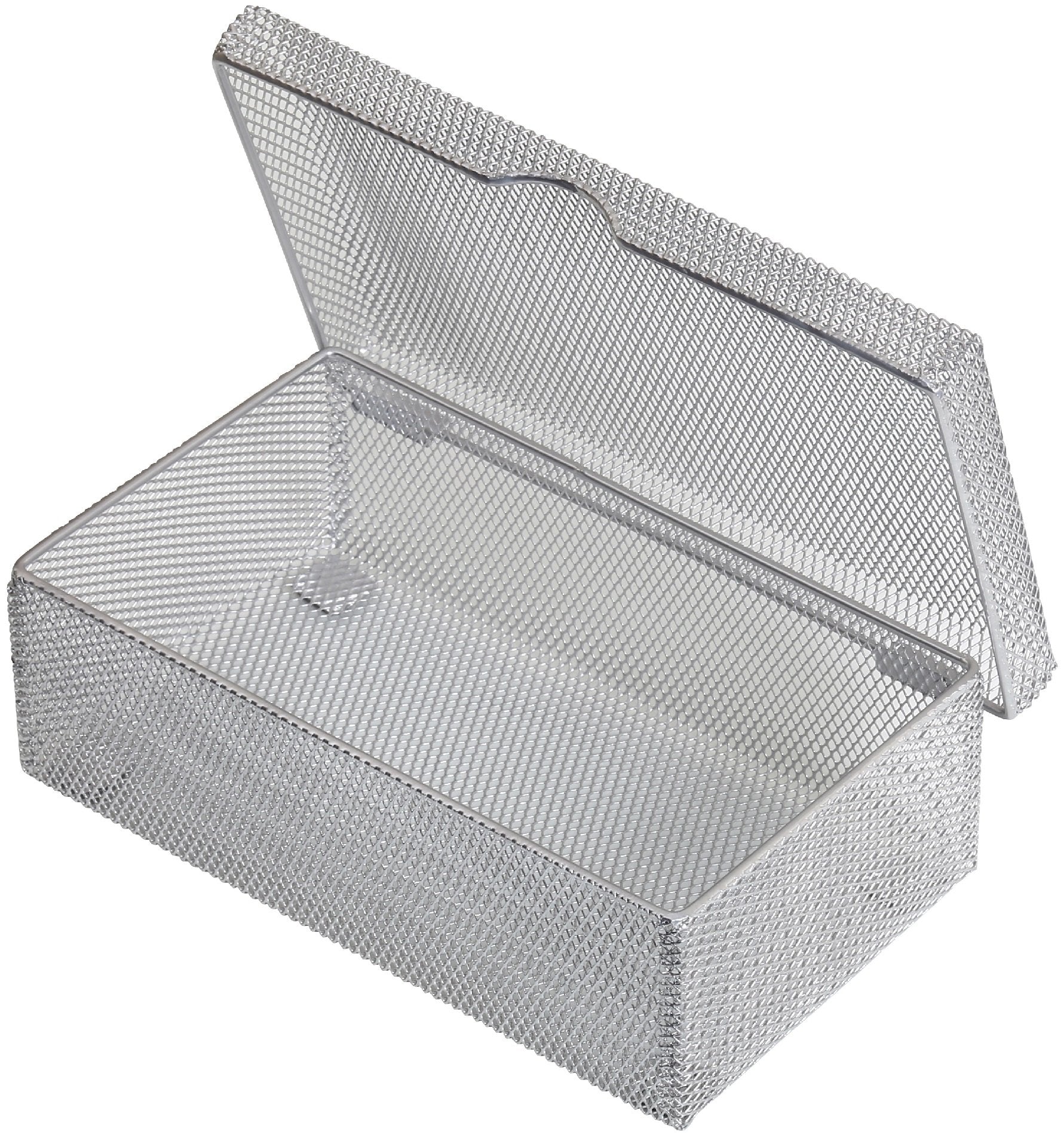 Ybm Home Silver Hinged Mesh Pencil, Markers, Pens Storage Box, School Supply Holder Office Desktop