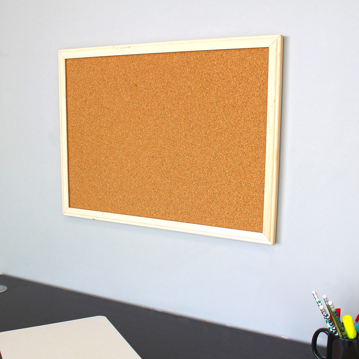 Flipside Products 18" x 24" (1.5' x 2') Cork Bulletin Board, Natural Wood Framed, Message and