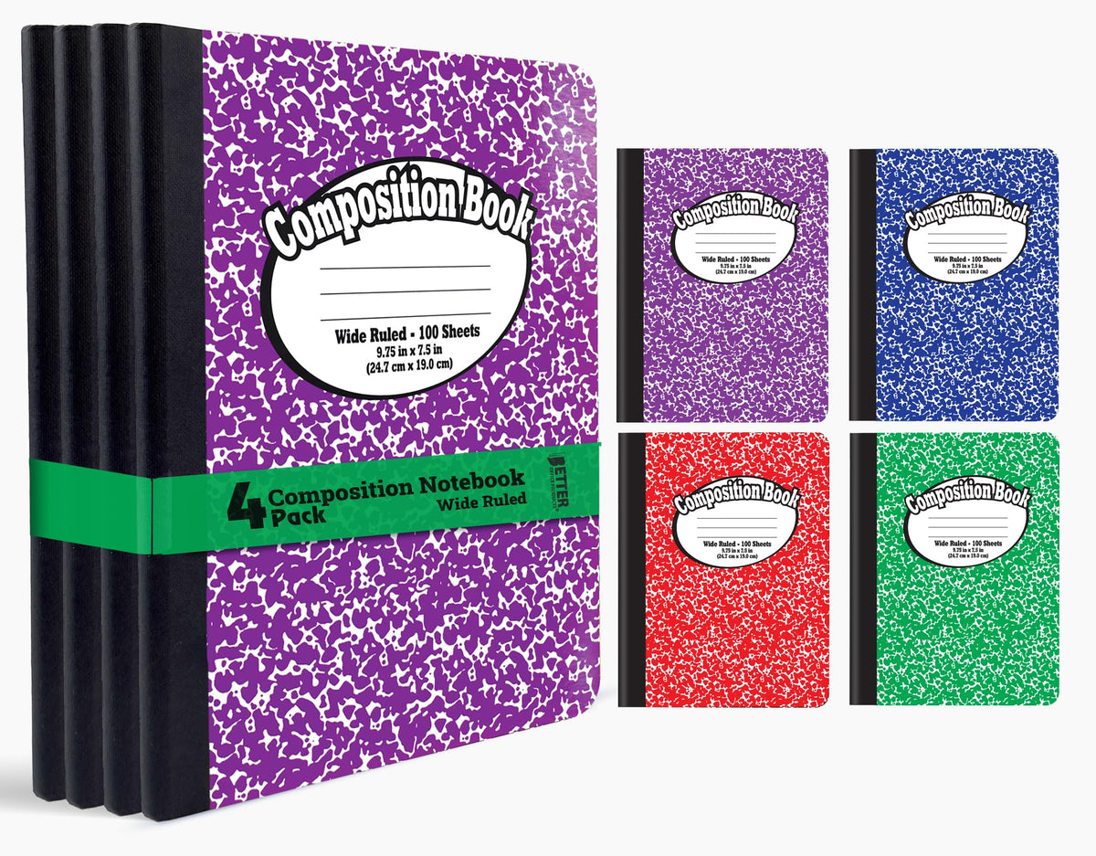 Better Office Products Composition Book Notebook - Hardcover, Wide Ruled (11/32-inch), 100 Sheet