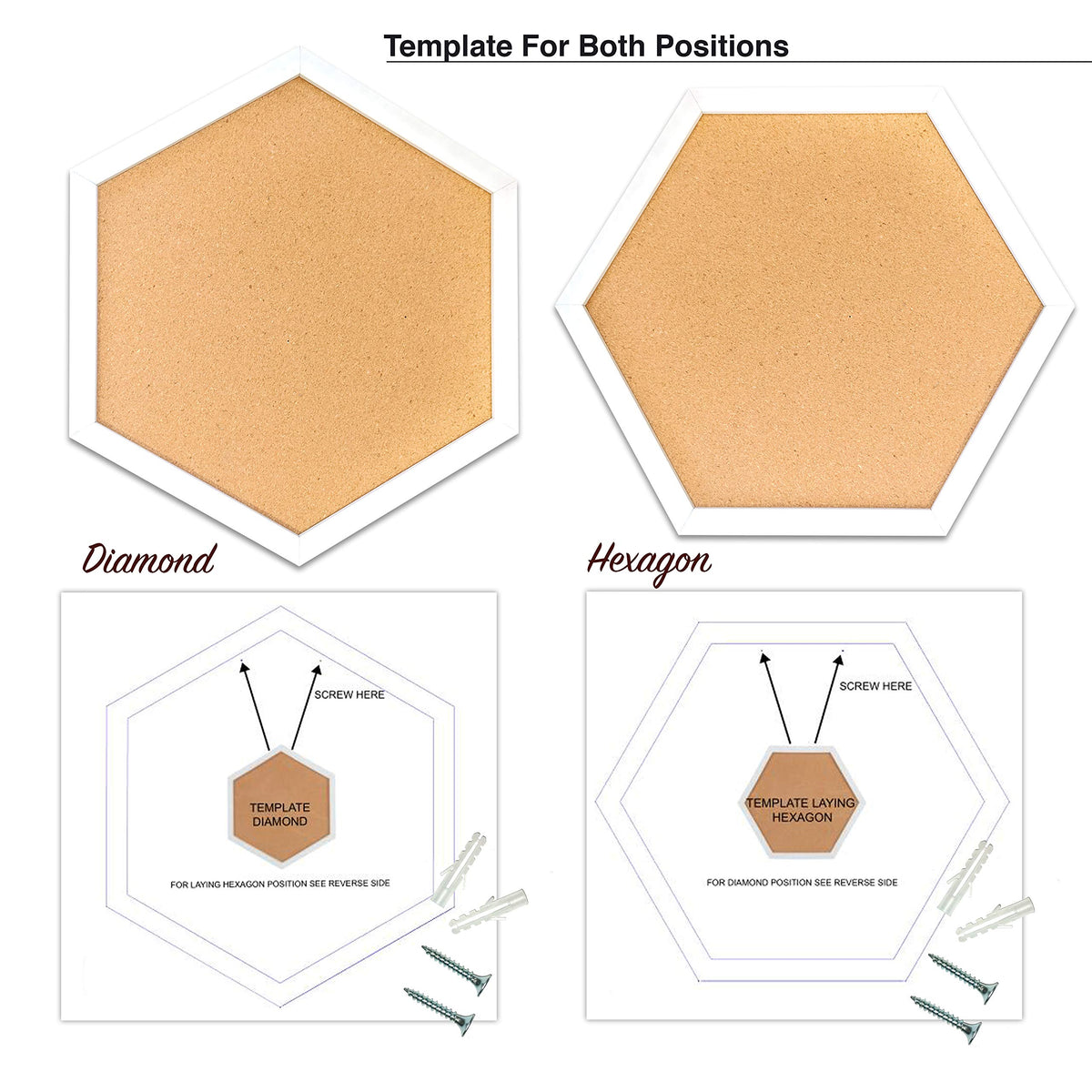 Cork Board Hexagon Diamond Shape White Framed Bulletin Board Modern Decorative Corkboard for Walls