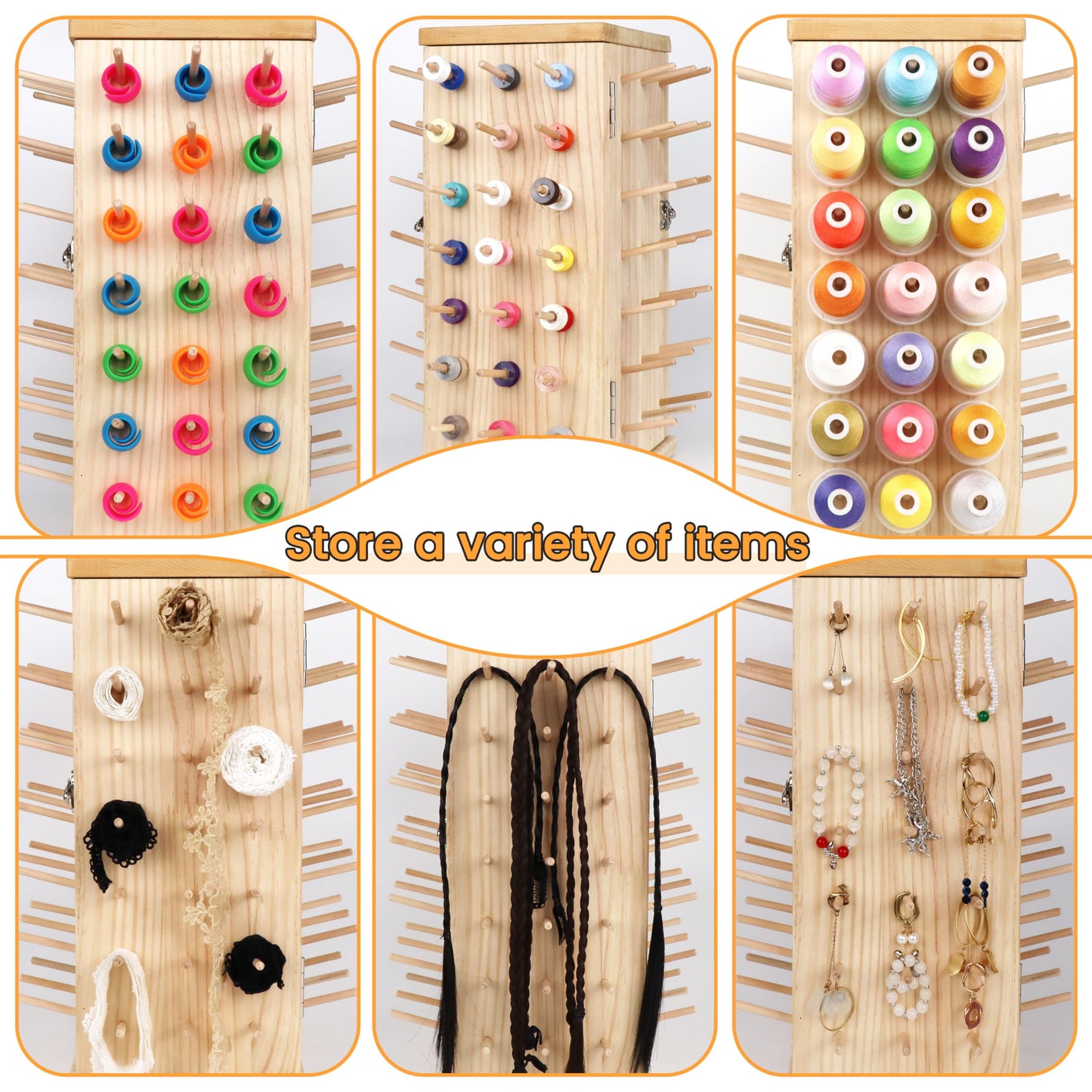 New brothread 129 Spools 360° Fully Rotating Wooden Thread Rack