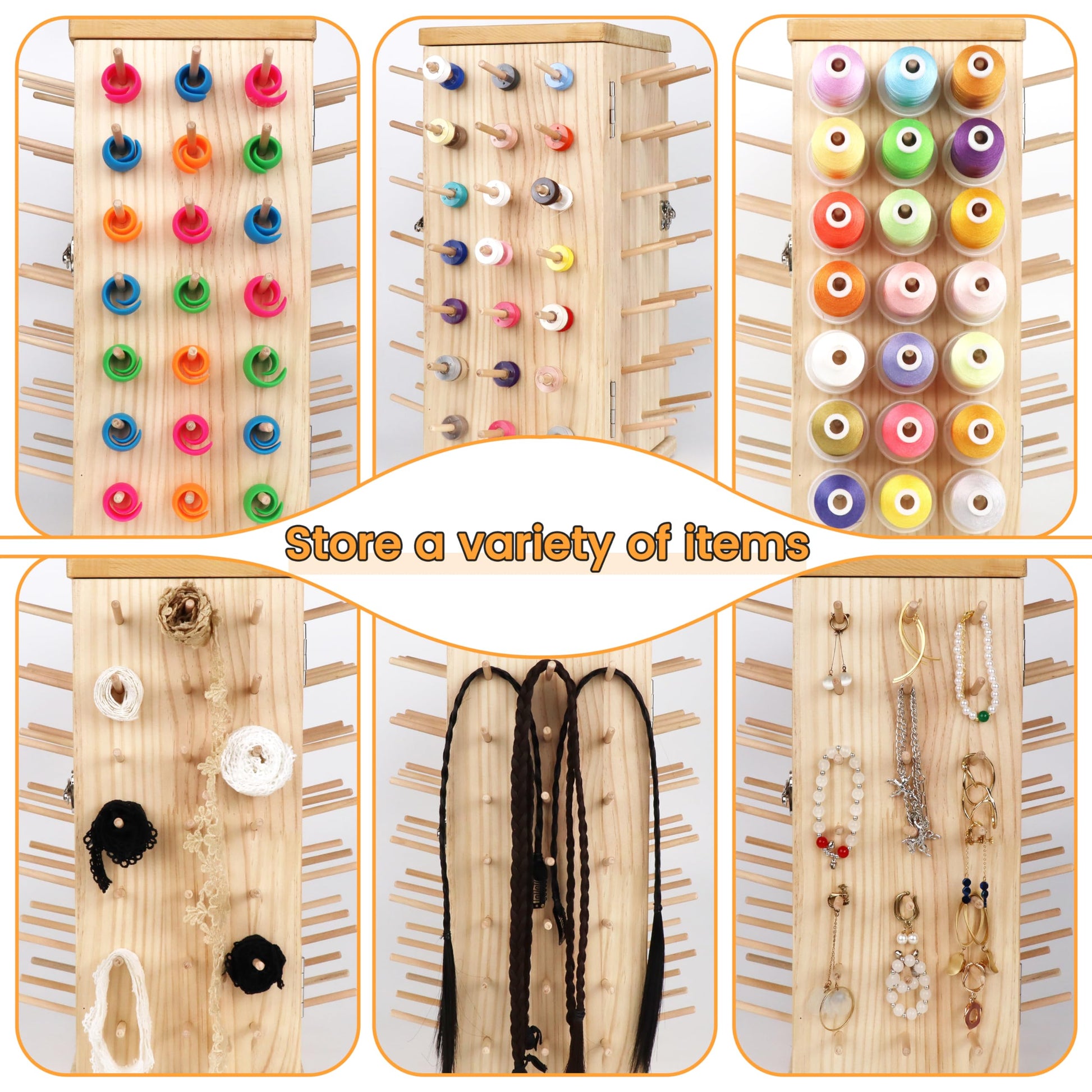 New brothread 129 Spools 360° Fully Rotating Wooden Thread Rack