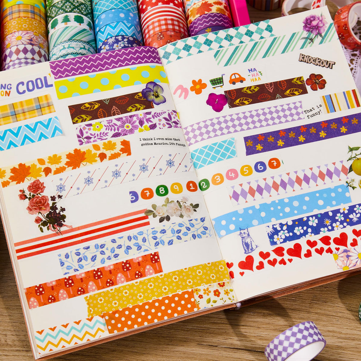 emmoolife 50 Rolls Washi Tape Set, 15mm Wide Rainbow Colored Tape Aesthetic Design Masking