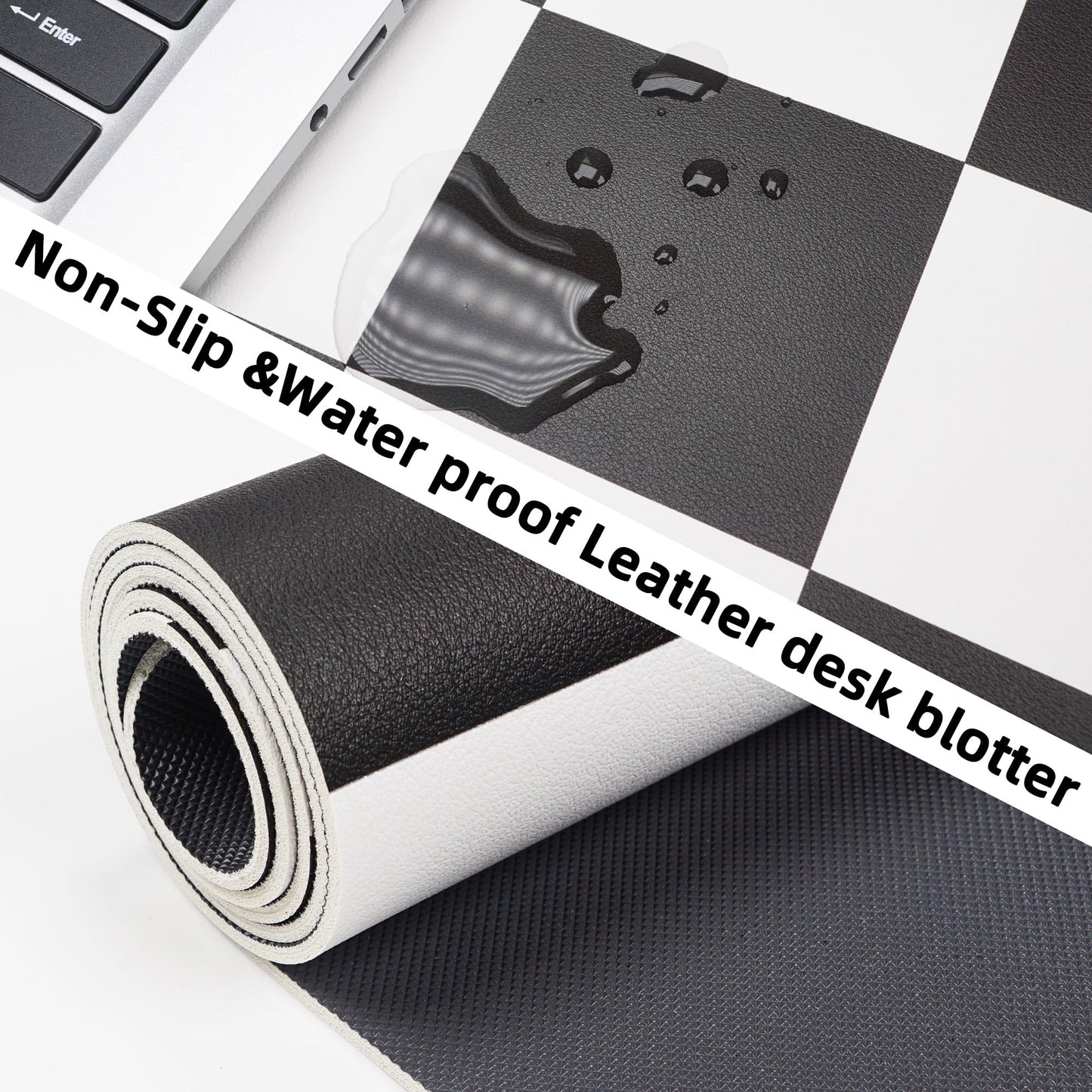 Non-Slip Checkered Desk Mat, 31.5"x12", White Black