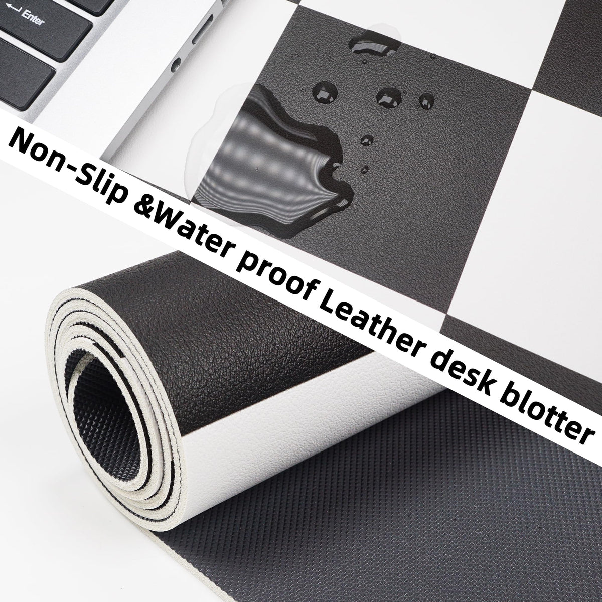 Non-Slip Checkered Desk Mat, 31.5"x12", White Black