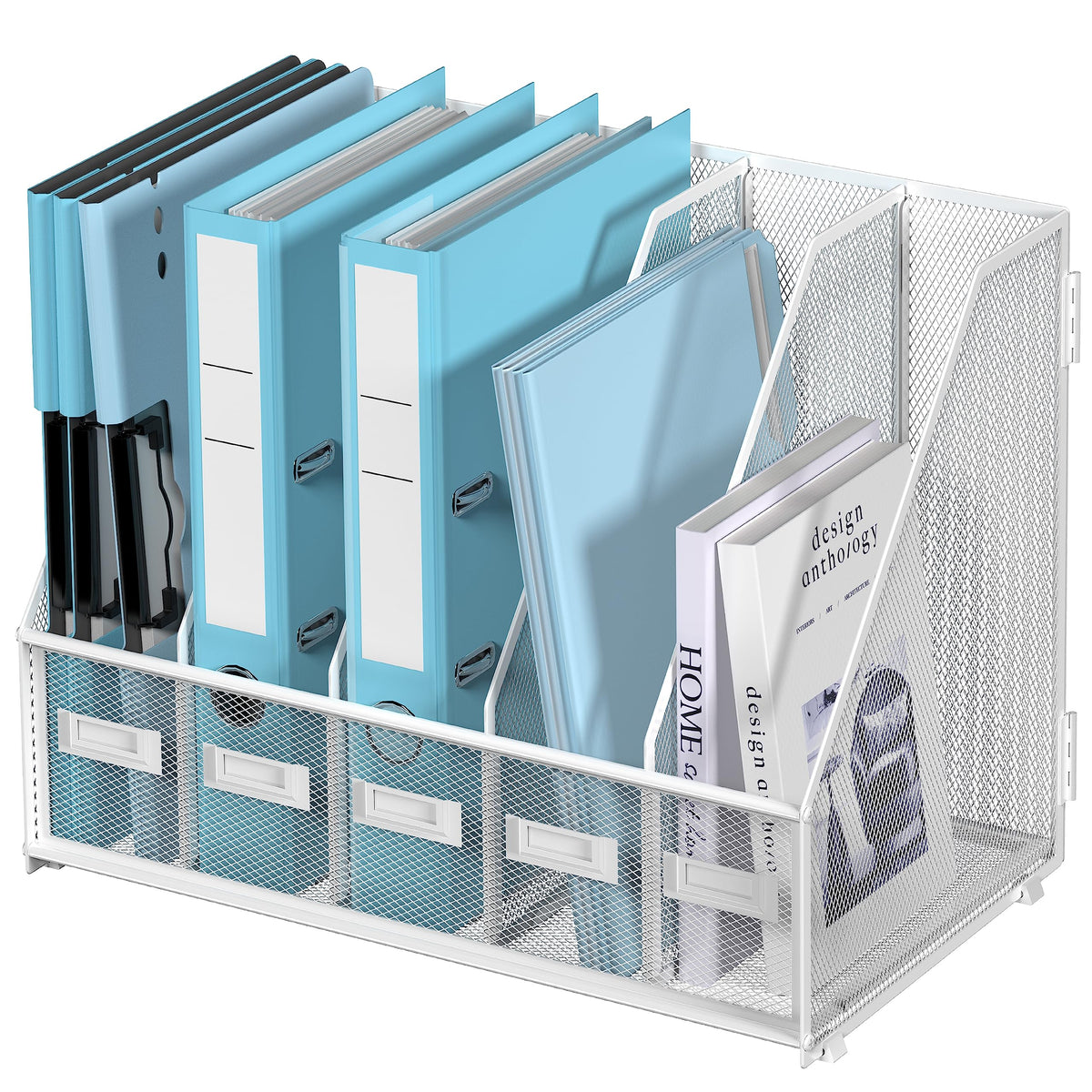 SUPEASY Desk Organizers Metal Desk Magazine File Holder with 5 Vertical Compartments Rack File