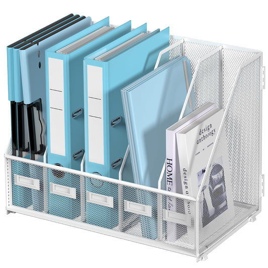 SUPEASY Desk Organizers Metal Desk Magazine File Holder with 5 Vertical Compartments Rack File