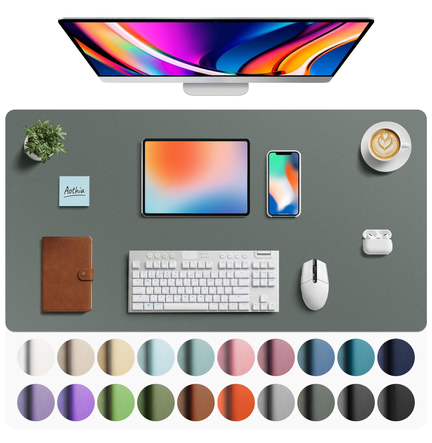 Aothia Faux Leather Desk Mat - Large Mouse Pad, Non-Slip PU Leather Blotter, Waterproof Writing