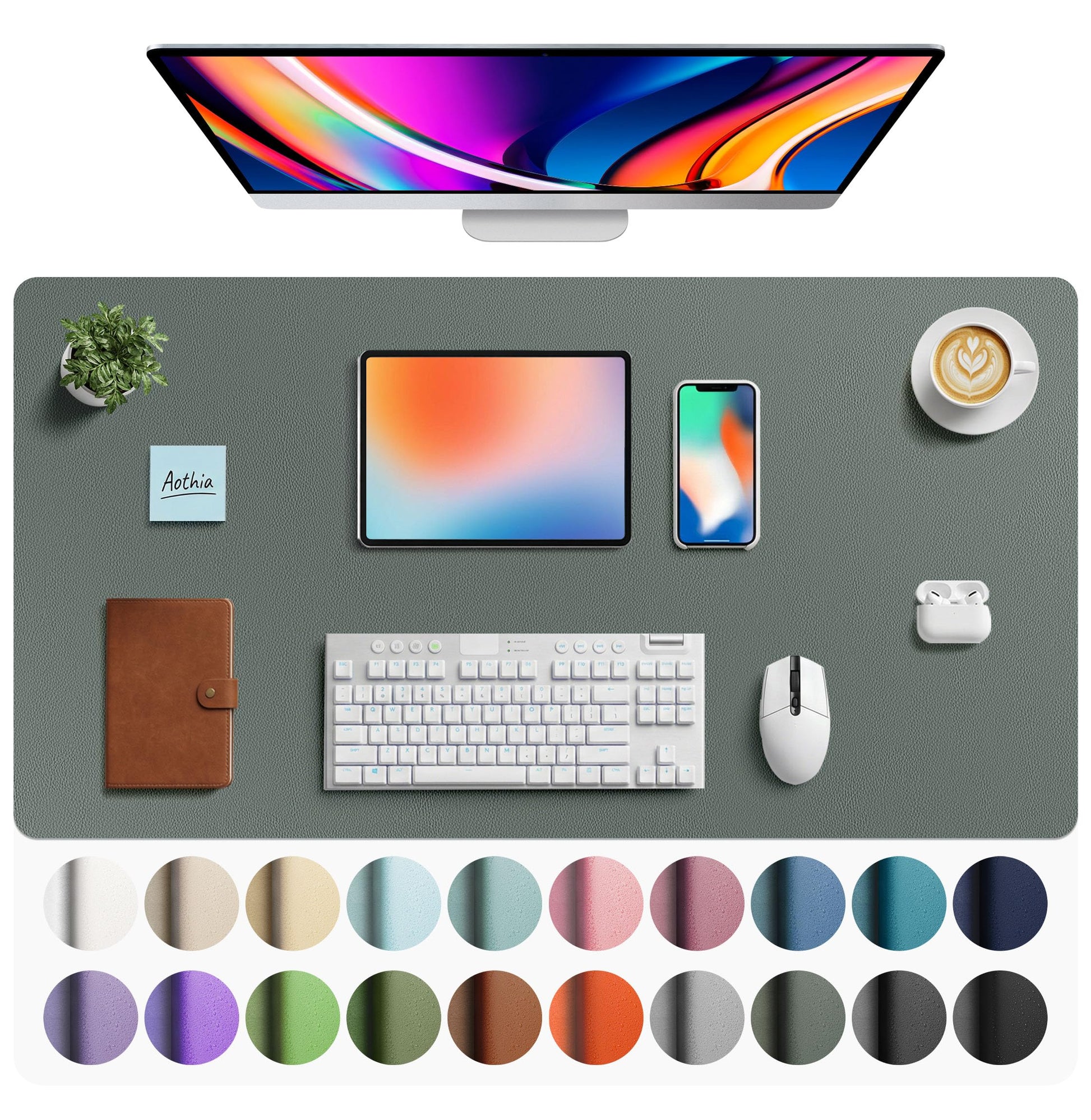 Aothia Faux Leather Desk Mat - Large Mouse Pad, Non-Slip PU Leather Blotter, Waterproof Writing