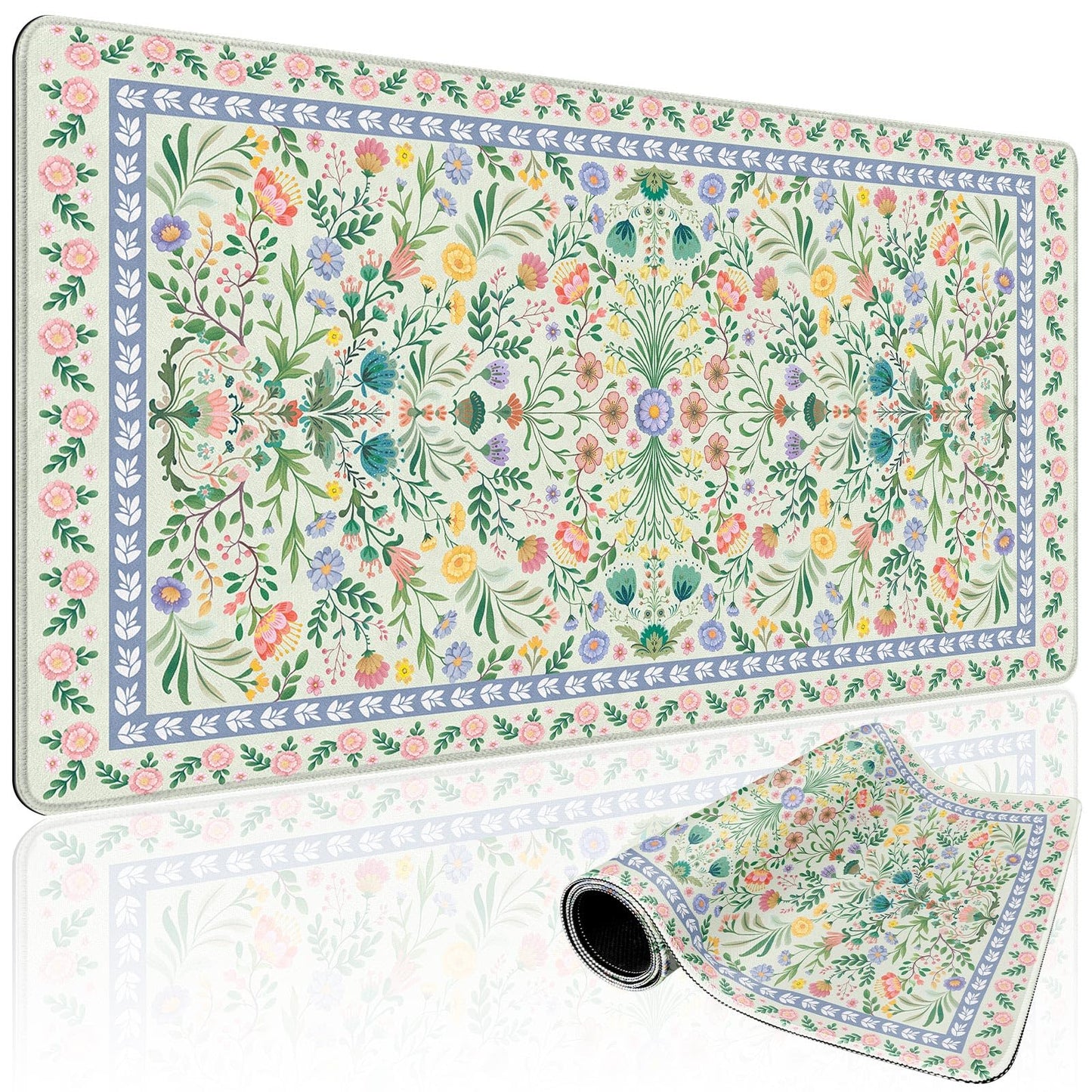 Mcapirivo Green Floral Desk Mat Large Mouse Pad 31.5"x15.7" Non-Slip