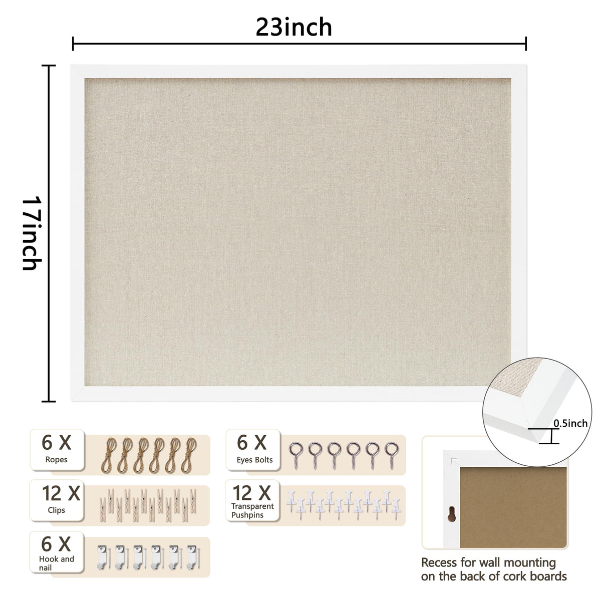 DAHAPYBOO Cork Board with Linen White 2Pack,Bulletin Board 23"x17"