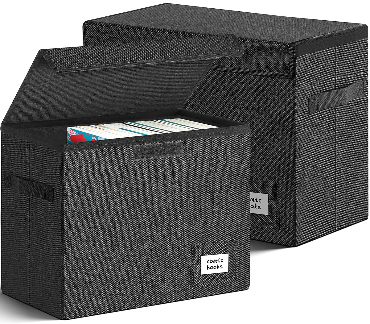 Leffis 2 Pack Collapsible Comic Book Storage Box Black 15.5" X 7.5" X 11.3"