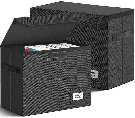 Leffis 2 Pack Collapsible Comic Book Storage Box Black 15.5" X 7.5" X 11.3"