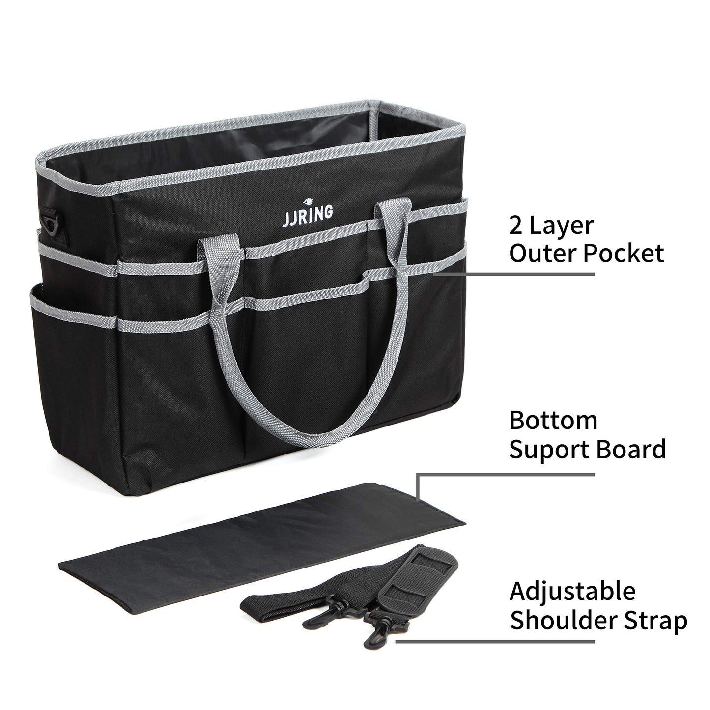JJRING Large 600D Nylon Artist Organizer Tote Bag With 16 Pockets, Silver