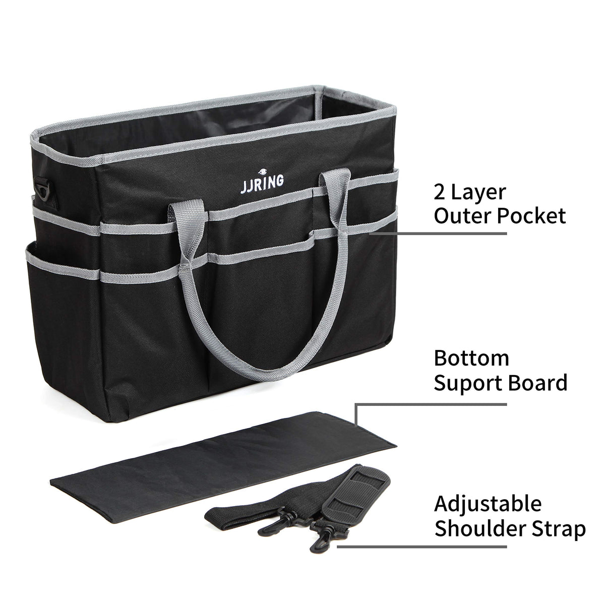 JJRING Large 600D Nylon Artist Organizer Tote Bag With 16 Pockets, Silver