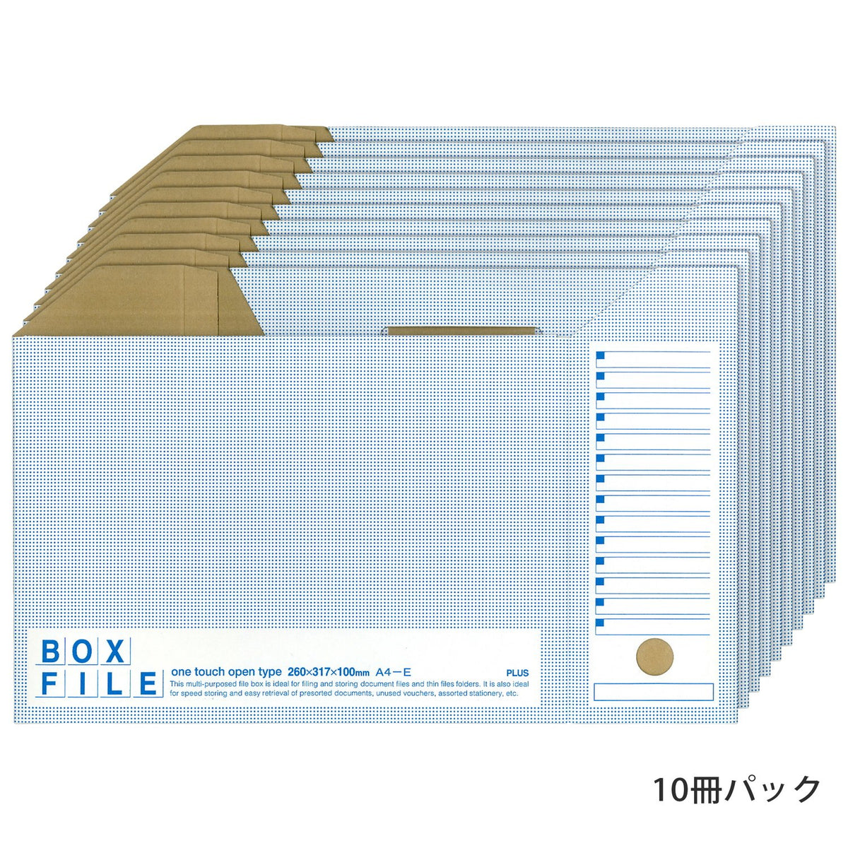 Plus 553-988 Economy File Box, 10 Notebooks, A4 Horizontal, Back Width: 3.9 inches (100 mm), Blue